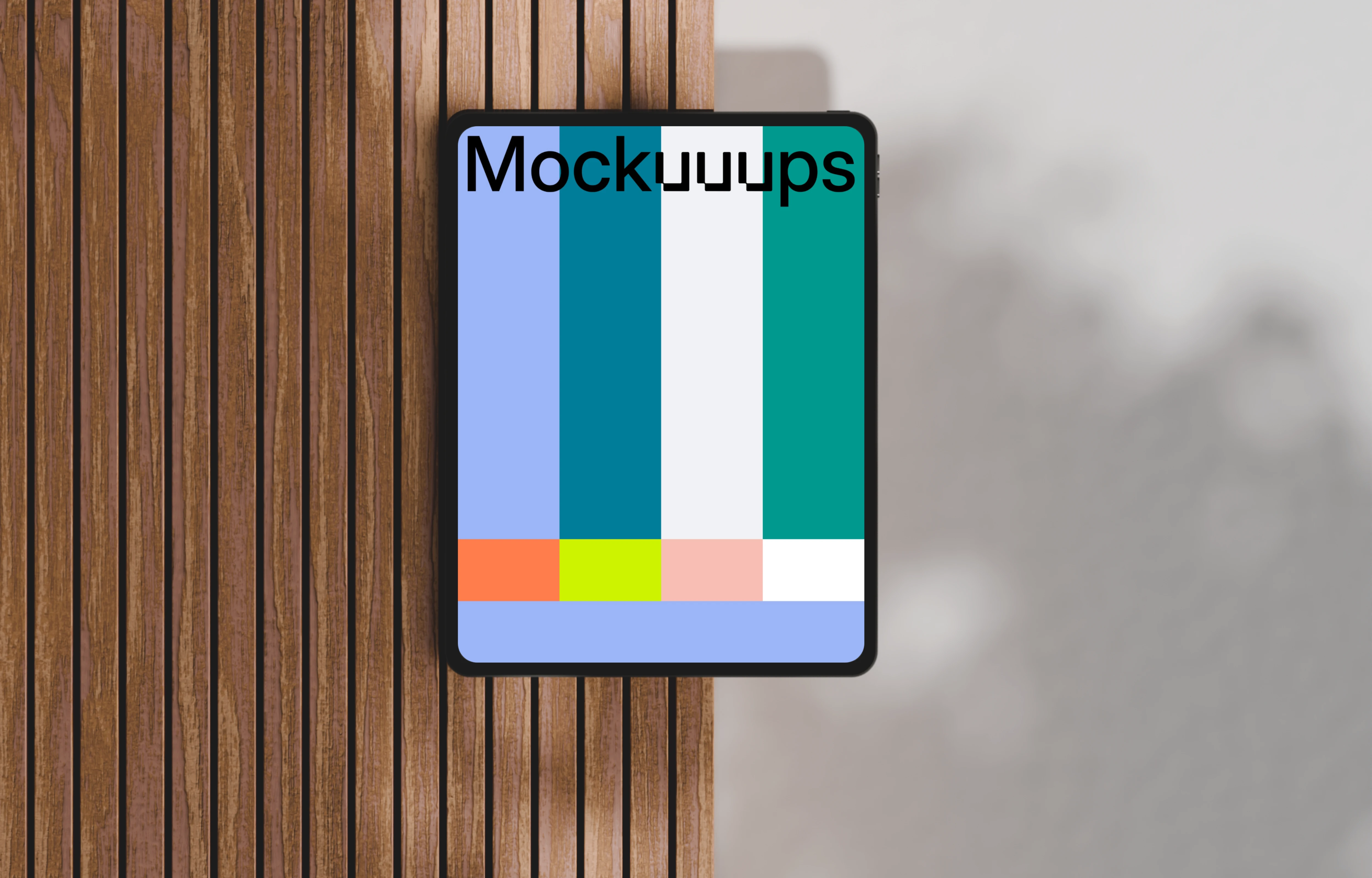 iPad Pro mockup on a wooden surface with shadows