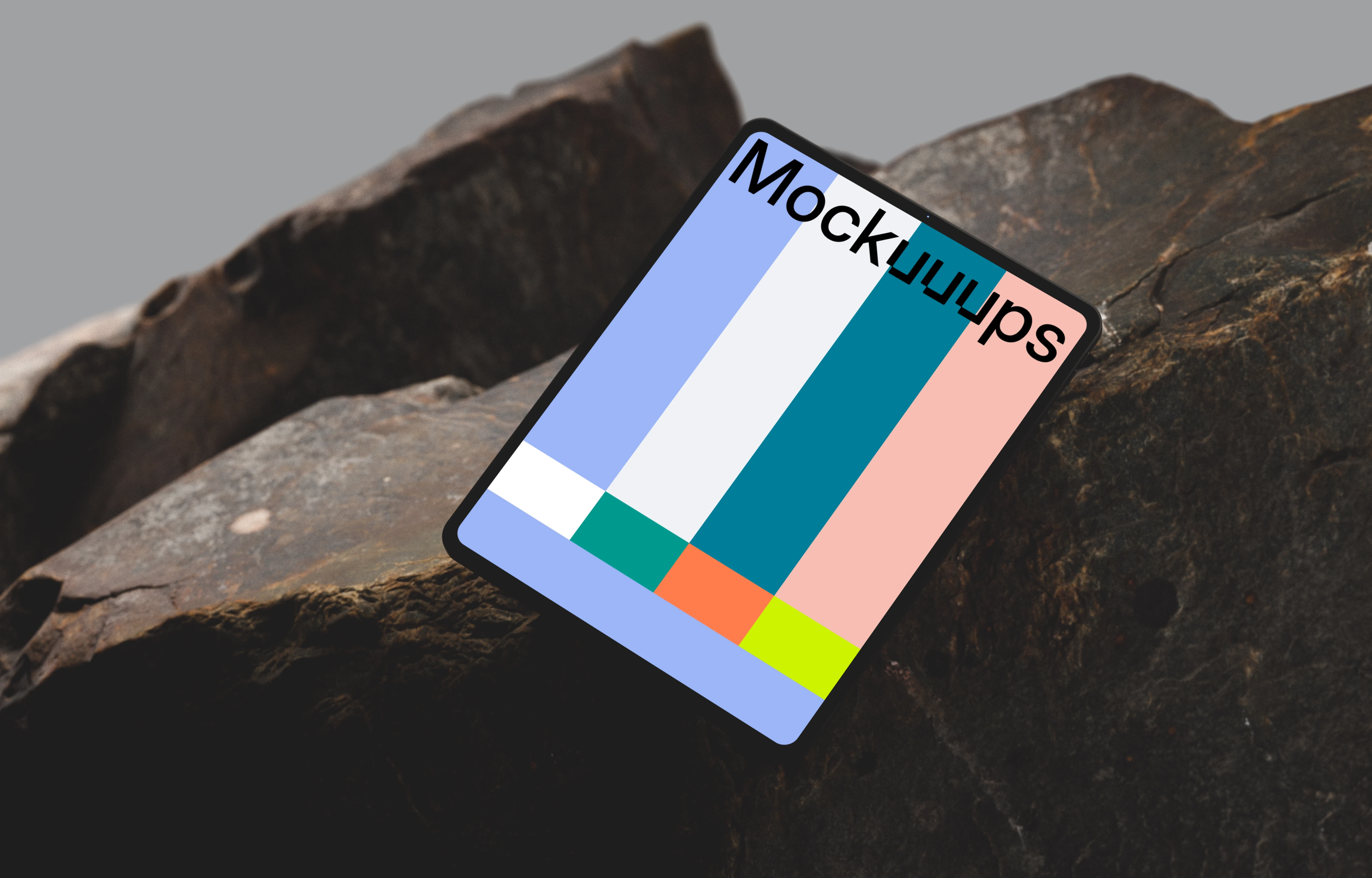 iPad Pro mockup on rugged stone surface