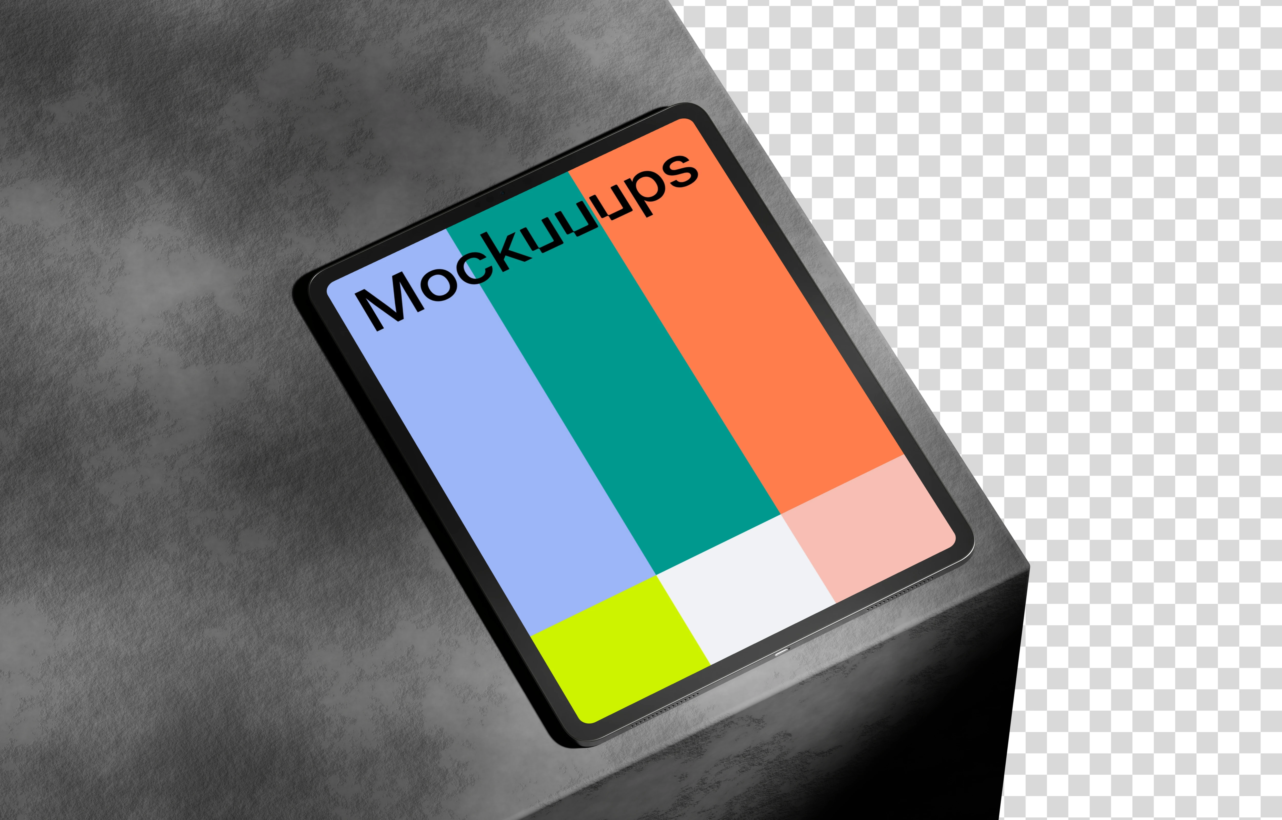 iPad Pro mockup on textured rock surface with dynamic shadows