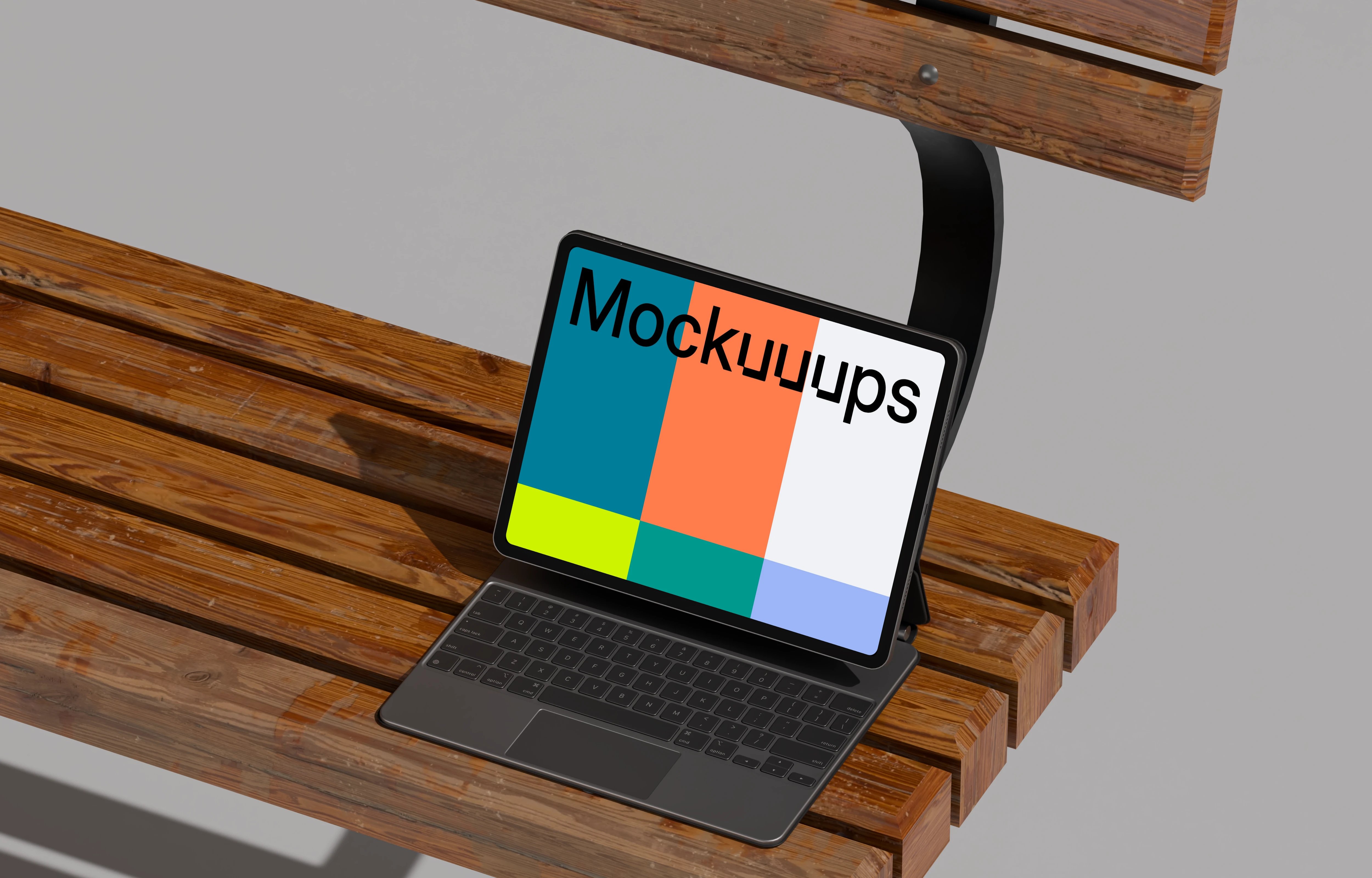 iPad Pro mockup on wooden bench