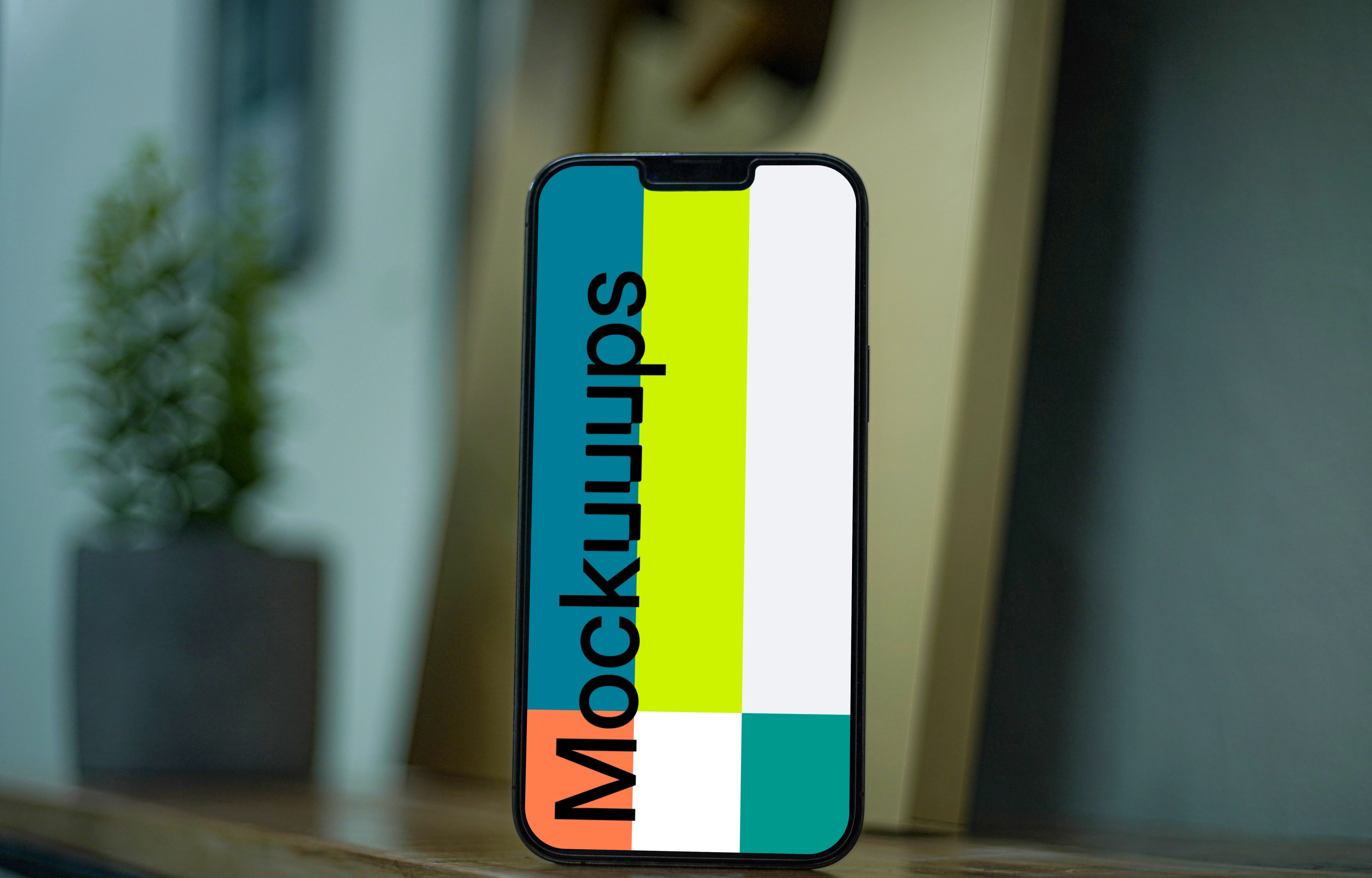 iPhone 13 Pro mockup on wooden shelf