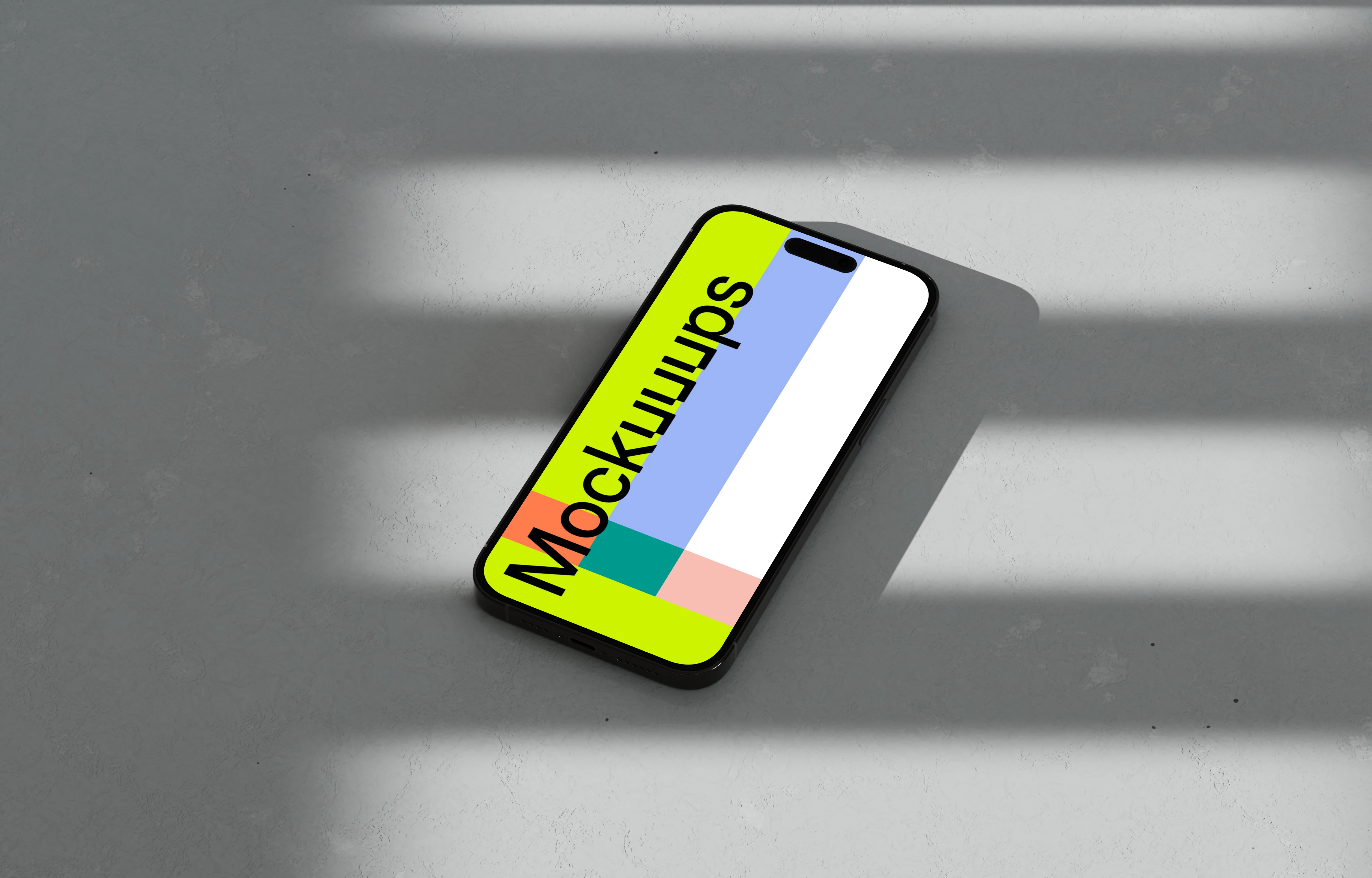 iPhone 16 mockup on marble with shadows and natural light