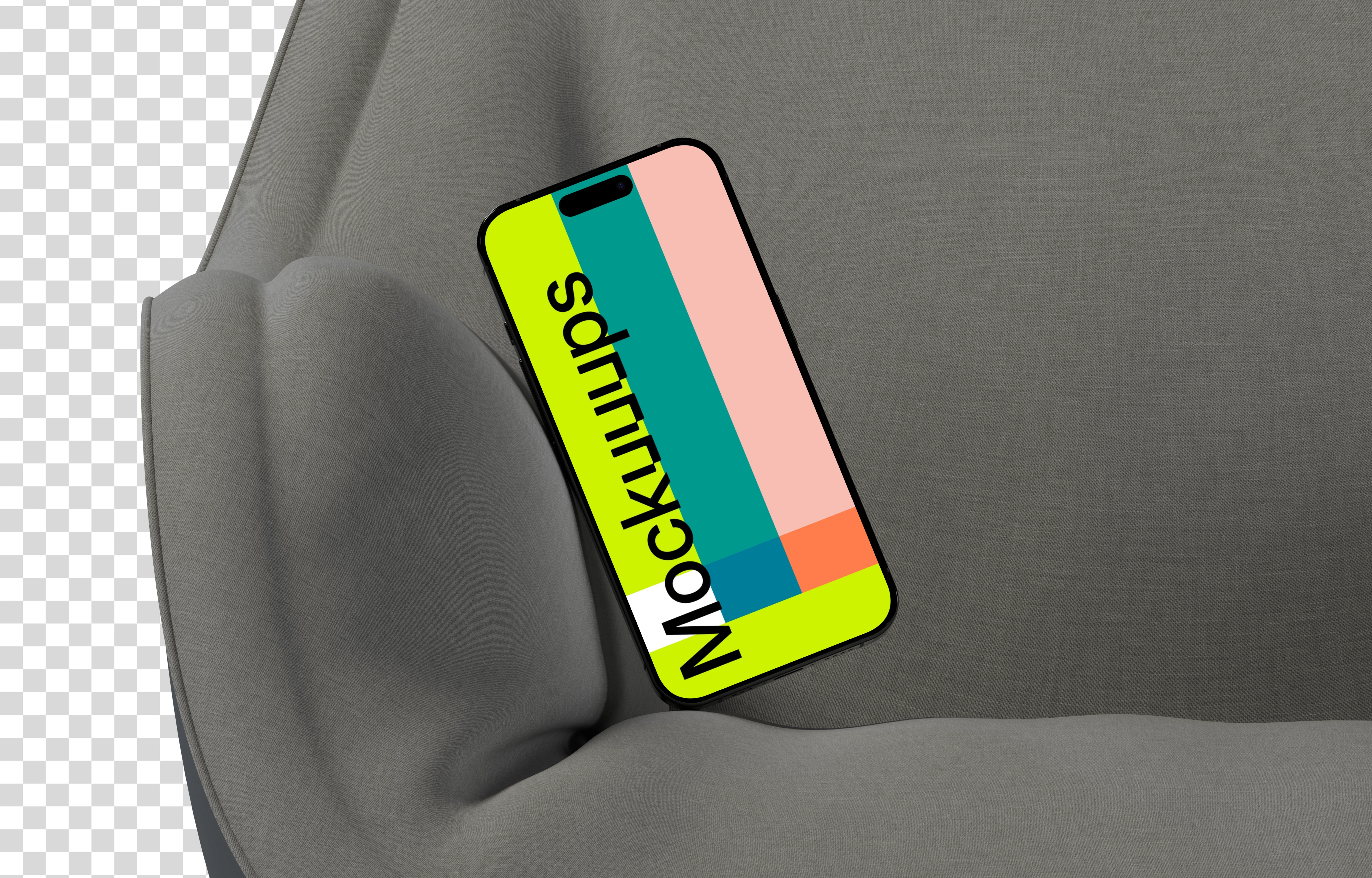 iPhone 16 mockup on modern grey fabric