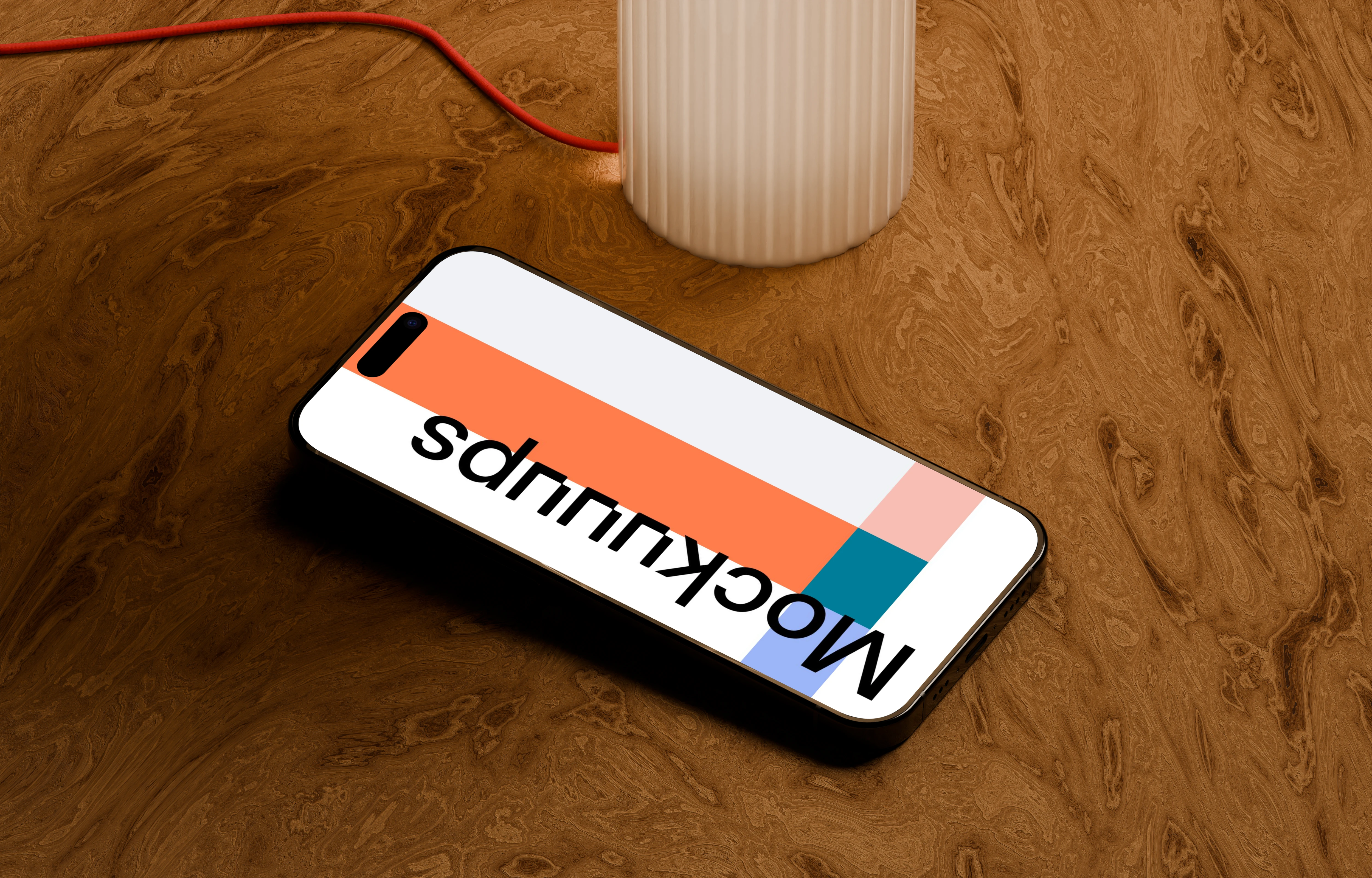 iPhone 16 mockup with wooden texture