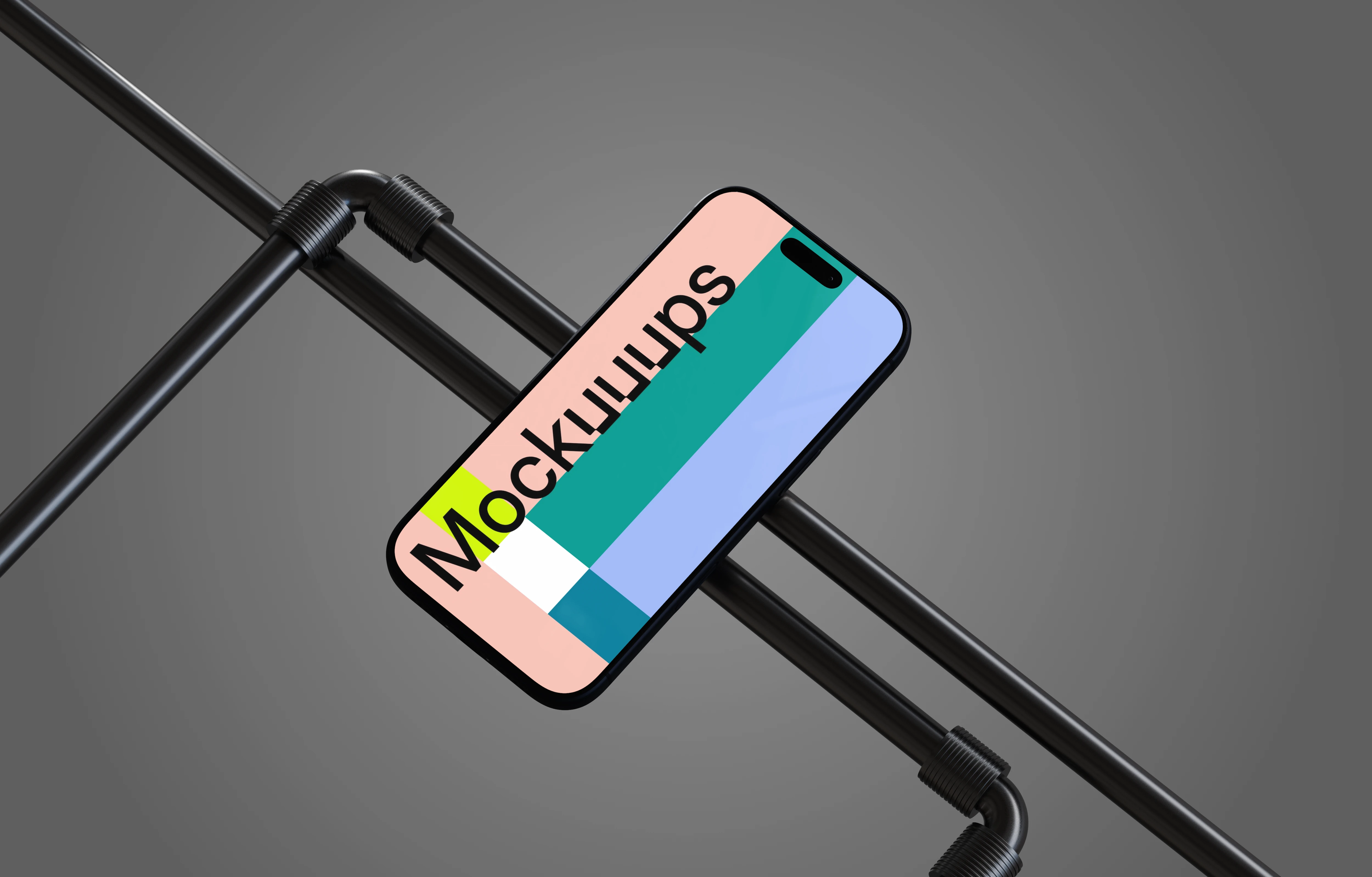 iPhone 17 mockup on a metal support structure