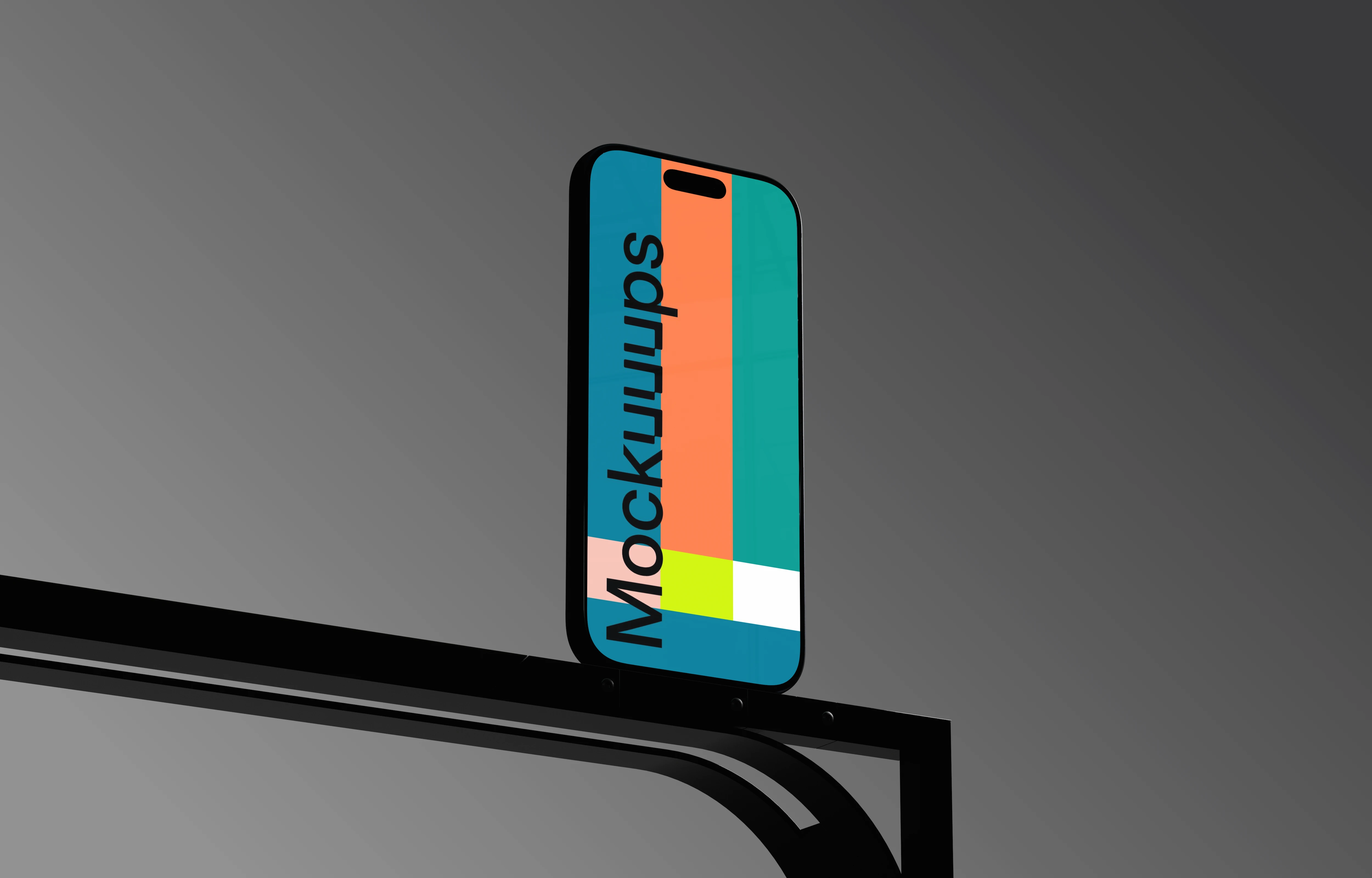 iPhone 17 mockup on a sleek metal frame
