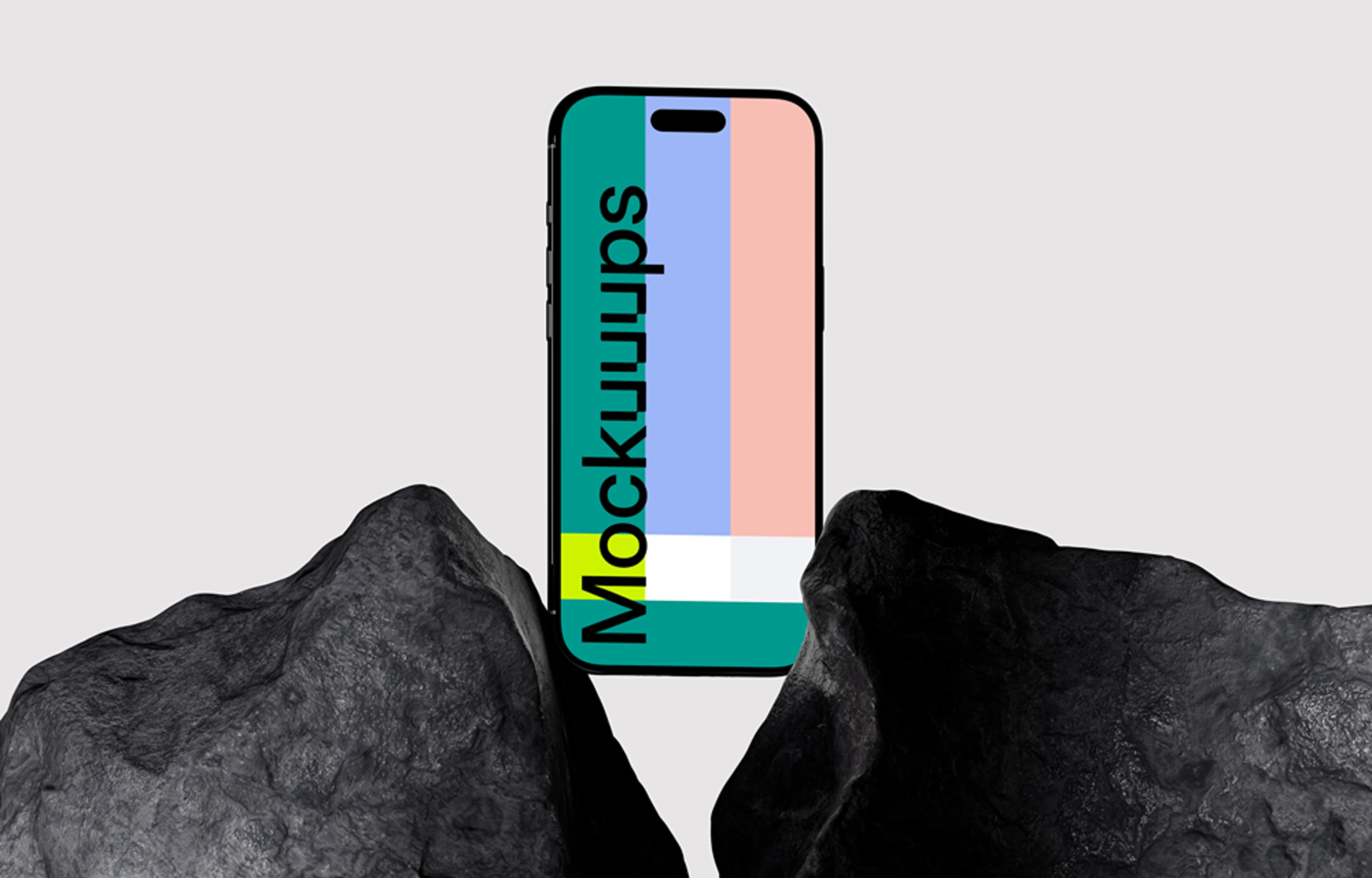iPhone Air mockup between textured rocks