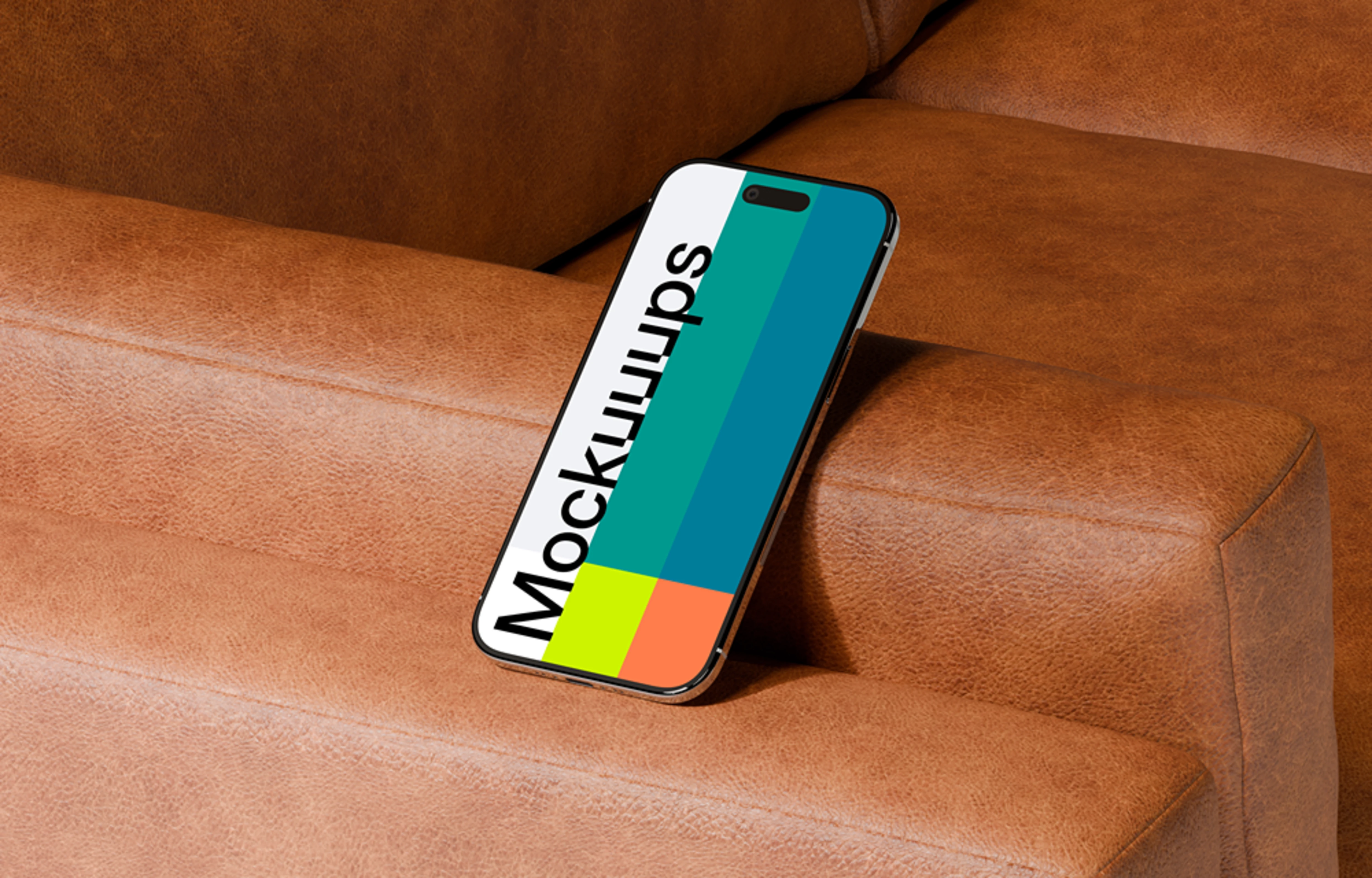 iPhone Air mockup on a leather sofa