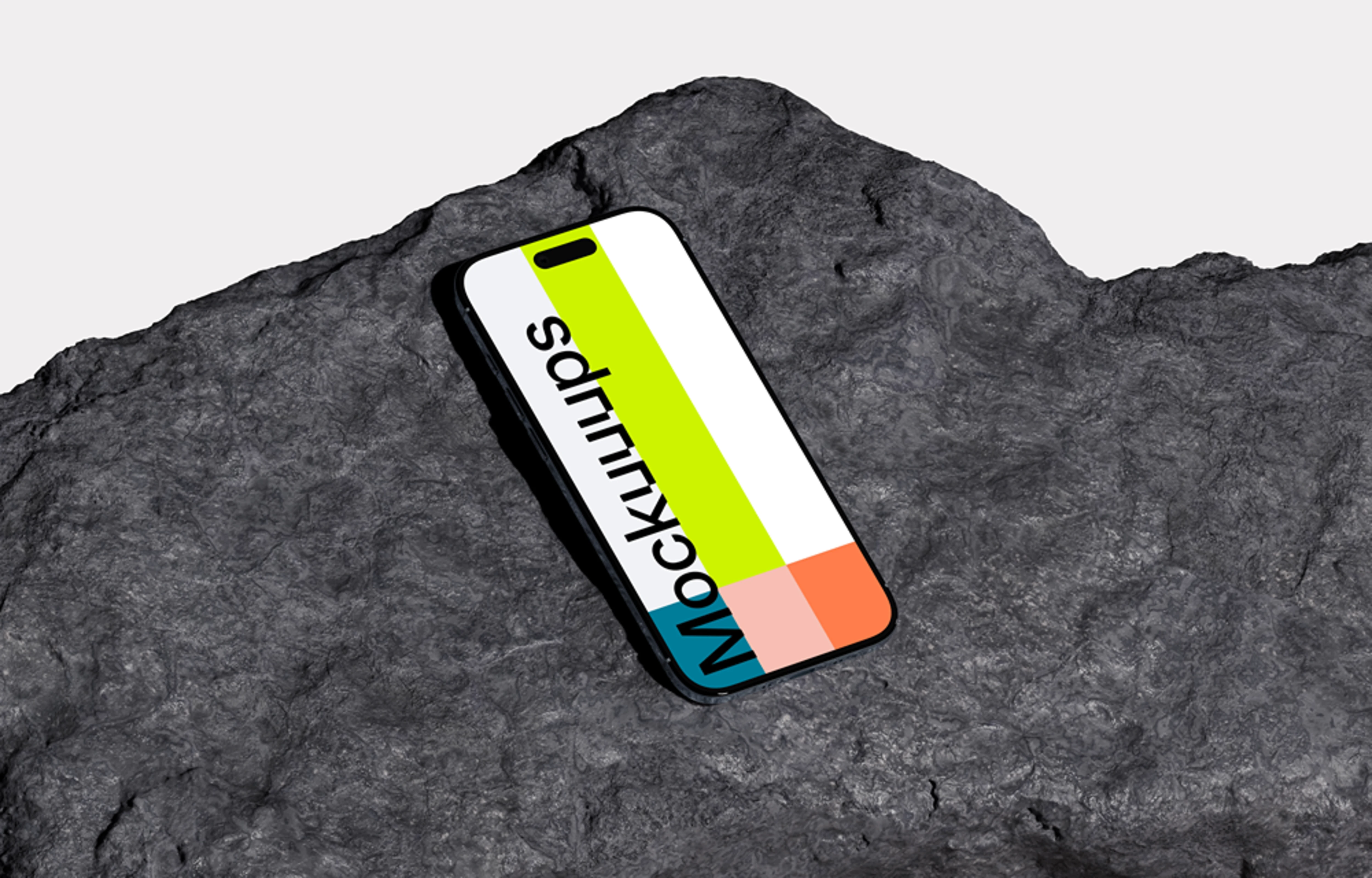 iPhone Air mockup on a textured dark rock surface