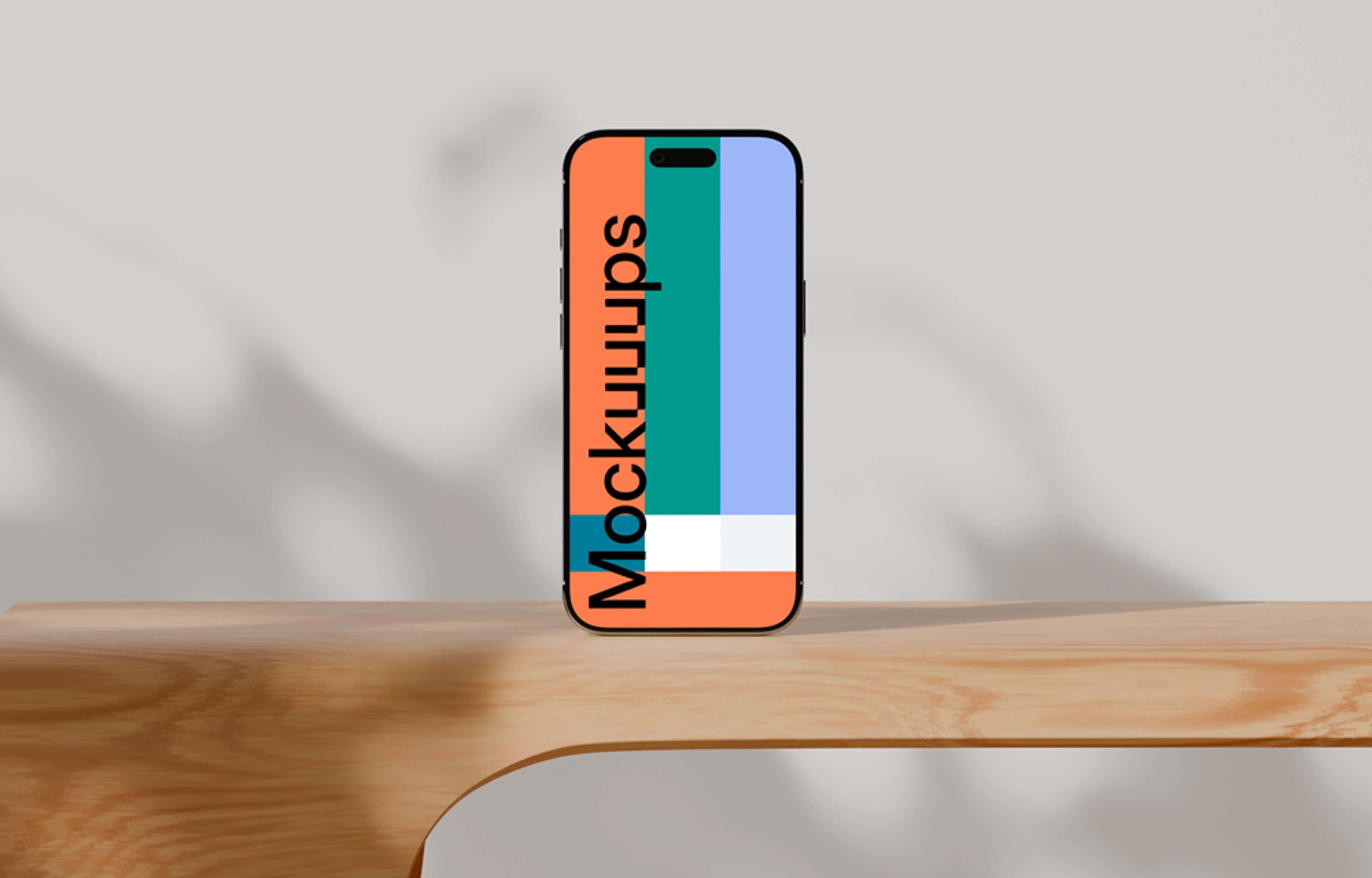 iPhone Air mockup on a wooden surface with soft shadows