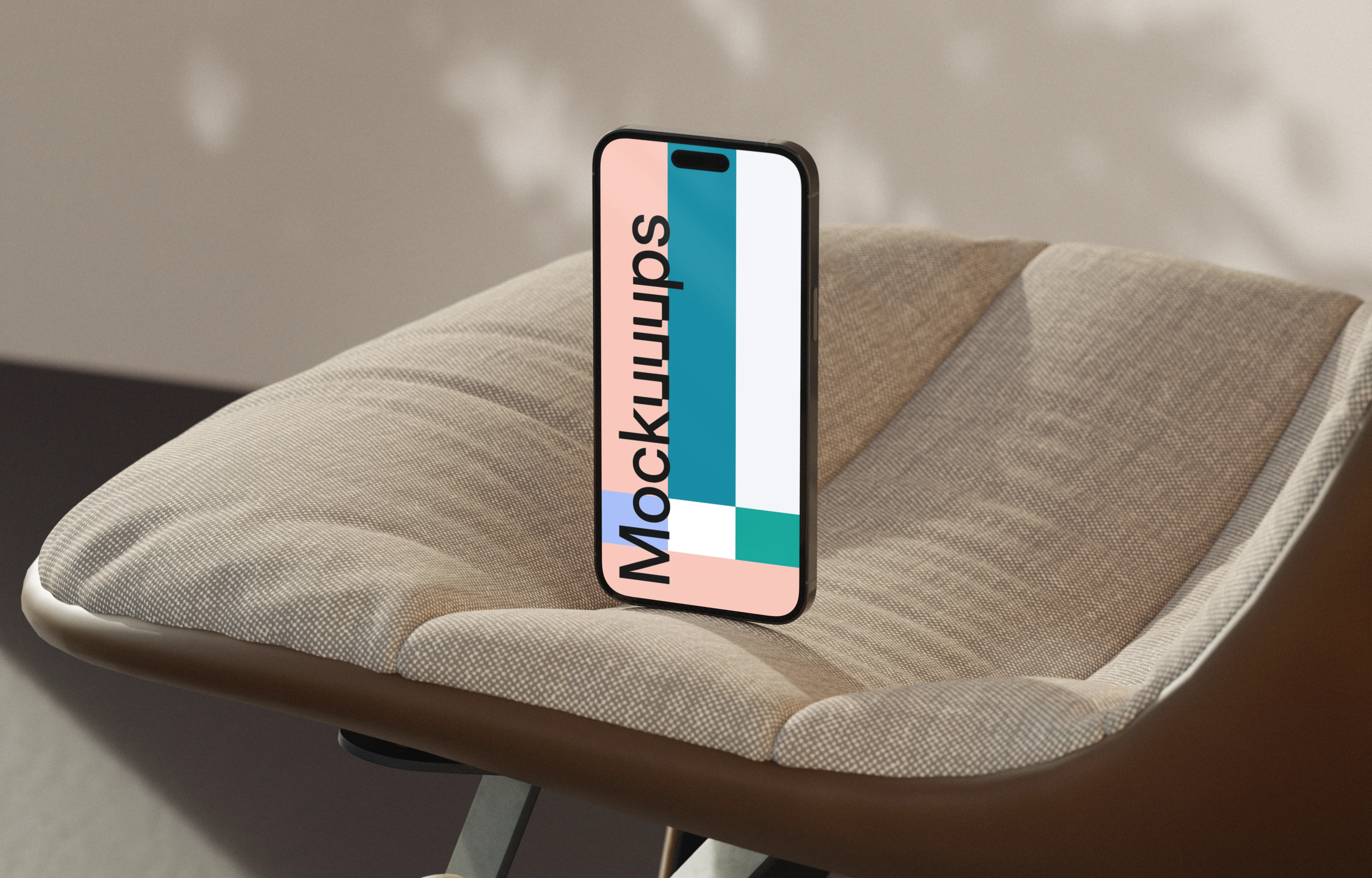 iPhone mockup on a modern fabric chair