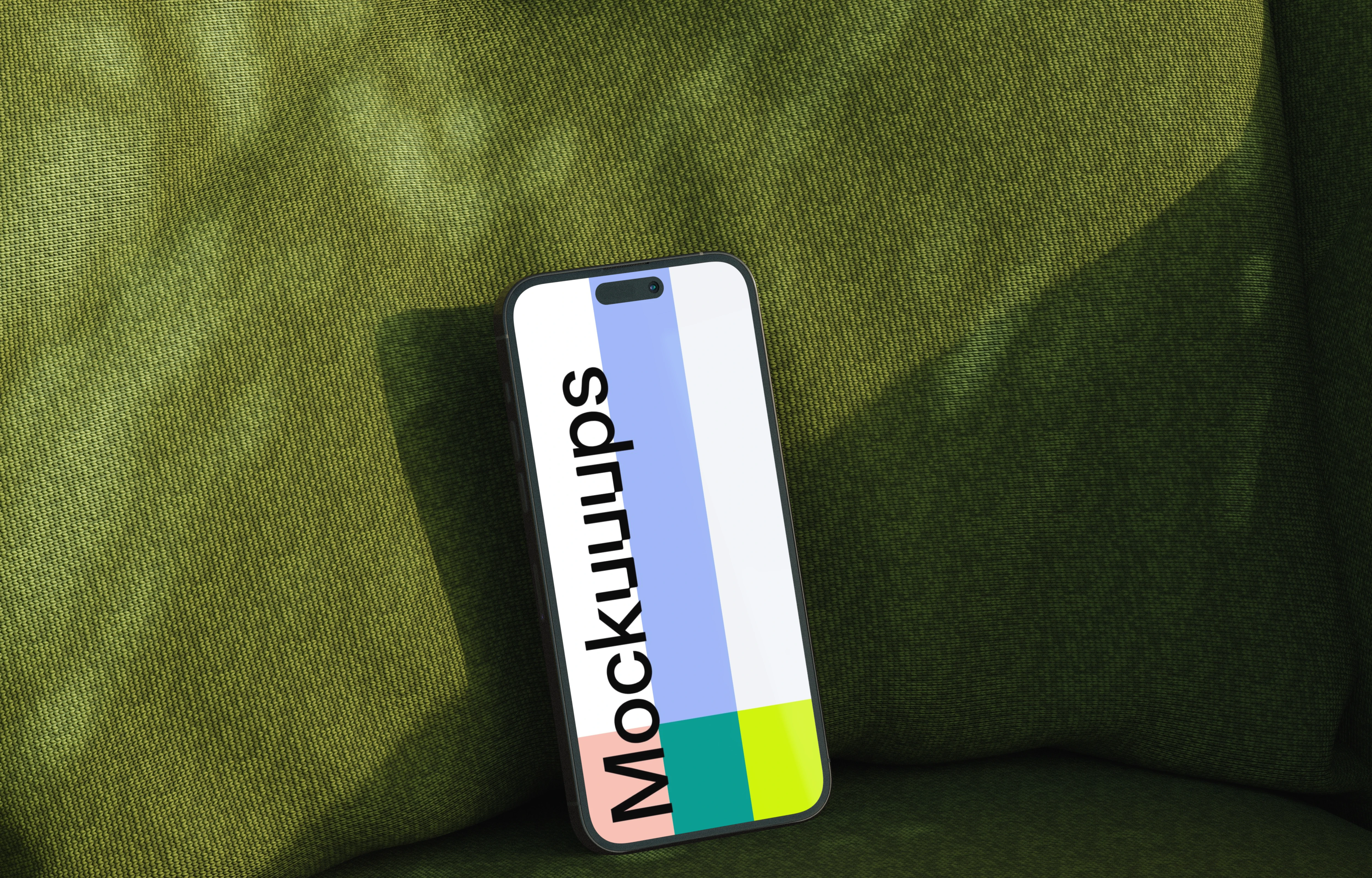 iPhone mockup on green textured fabric