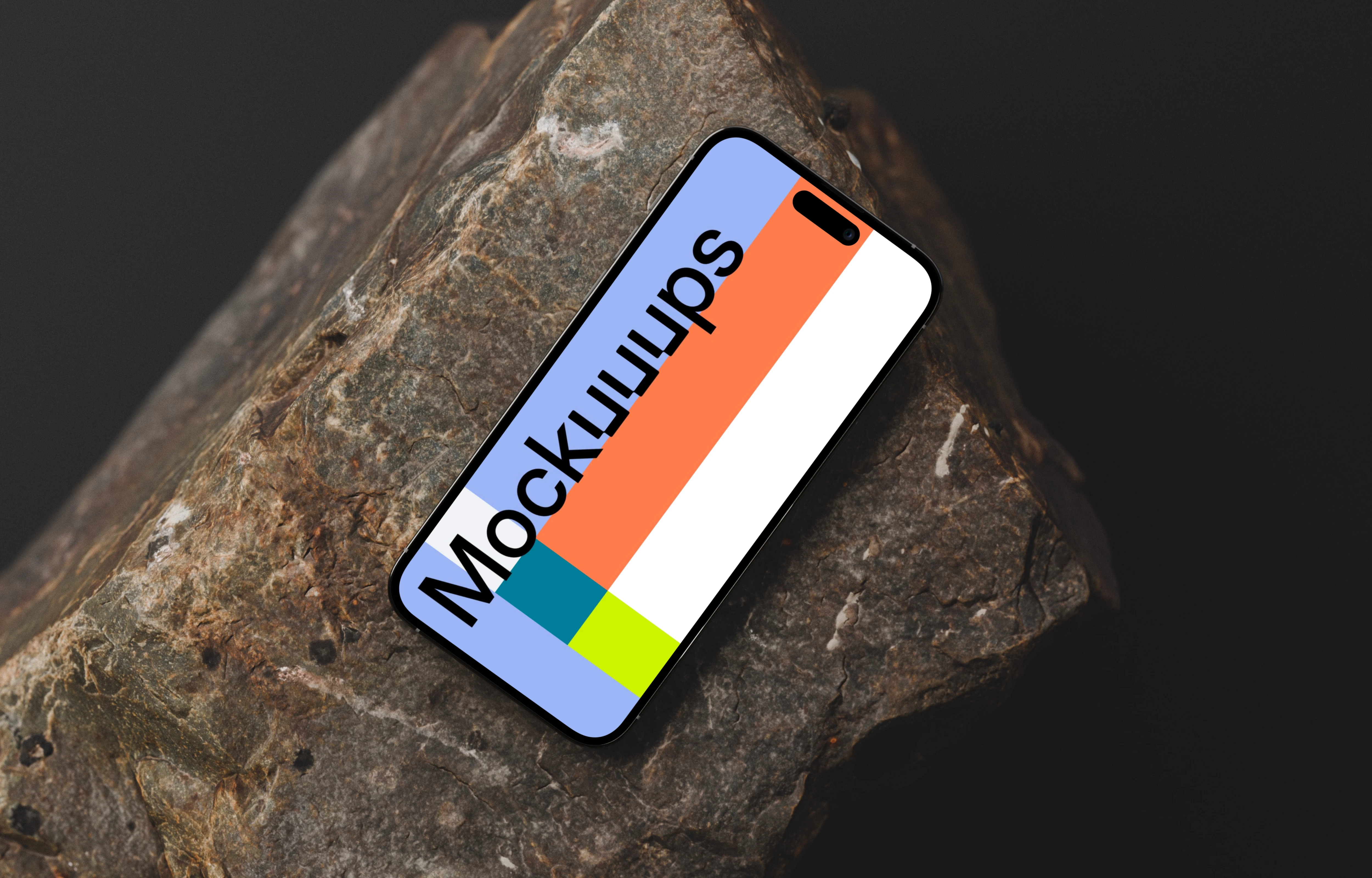 iPhone mockup on textured stone surface