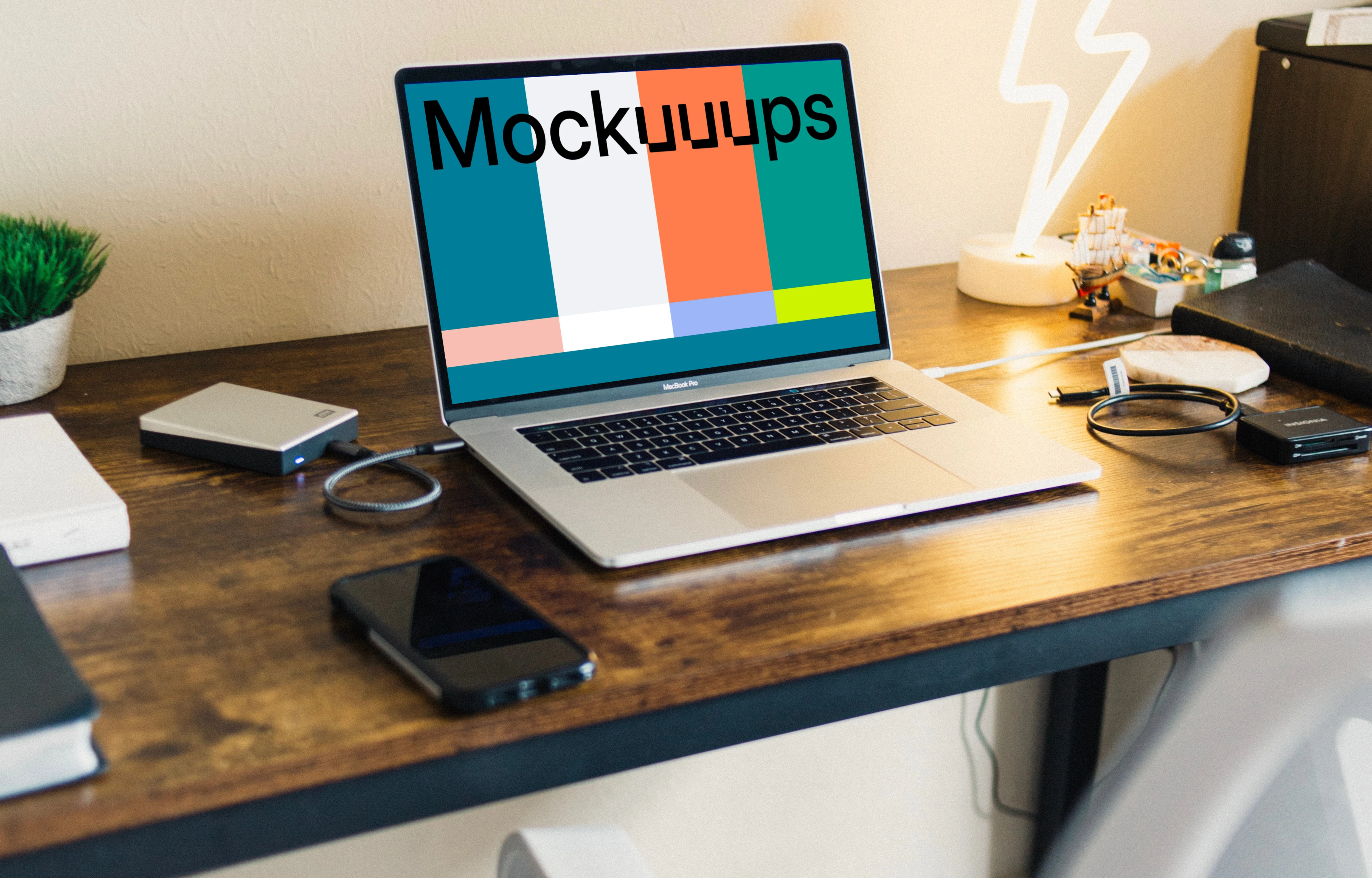 Laptop mockup on working desk