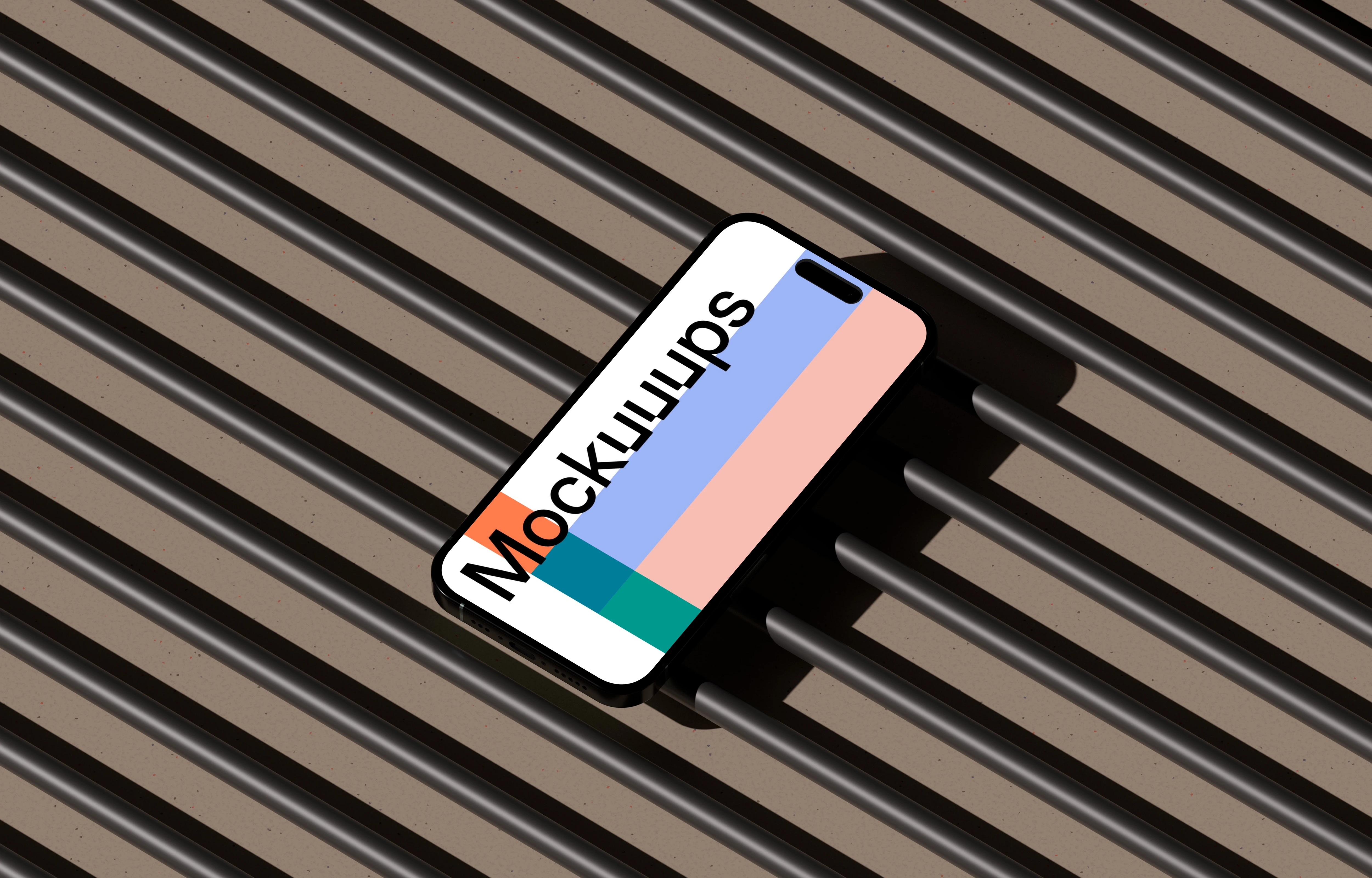 iPhone 16 mockup on striped surface