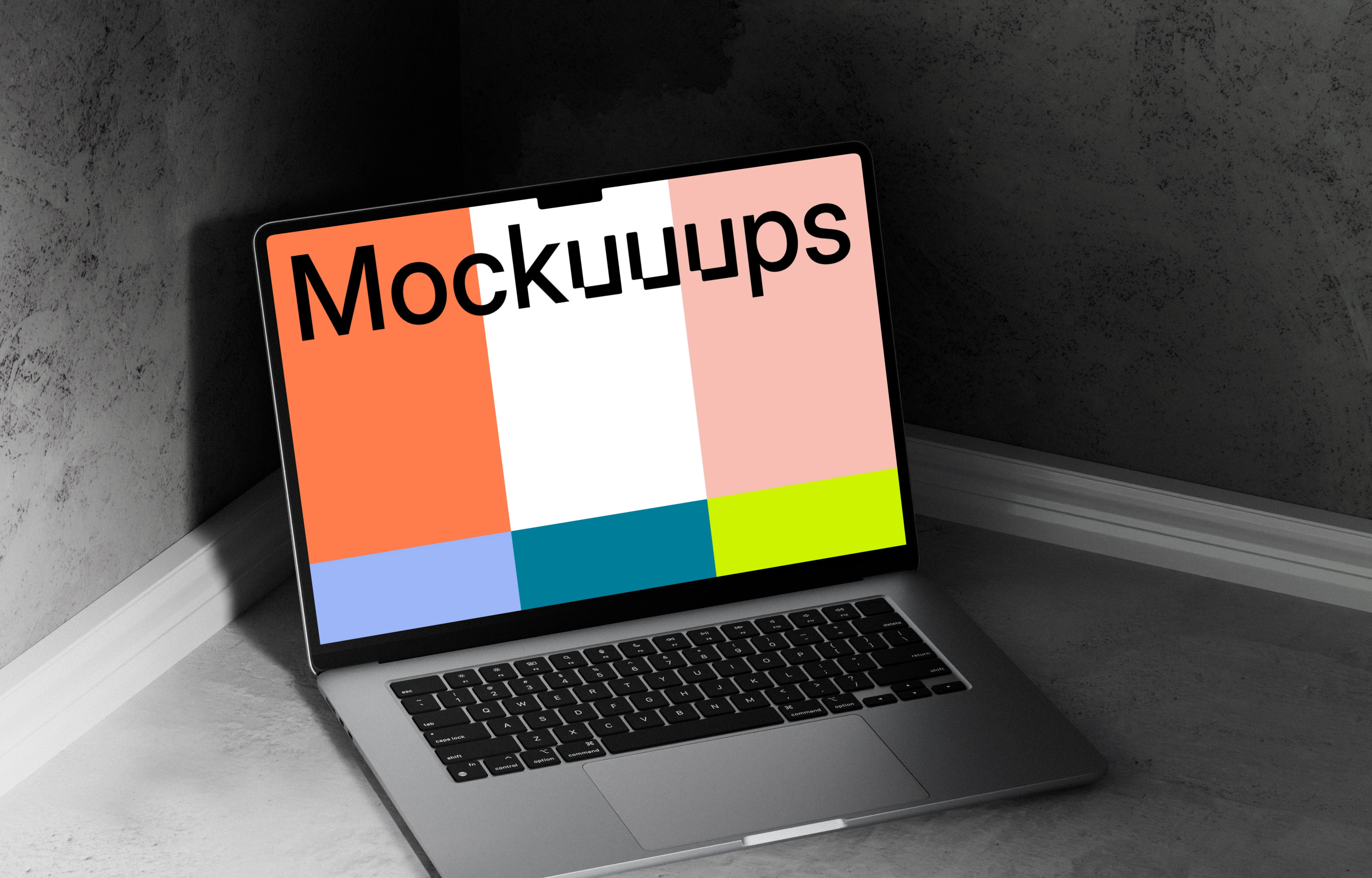 MacBook Air mockup in a minimalist concrete corner