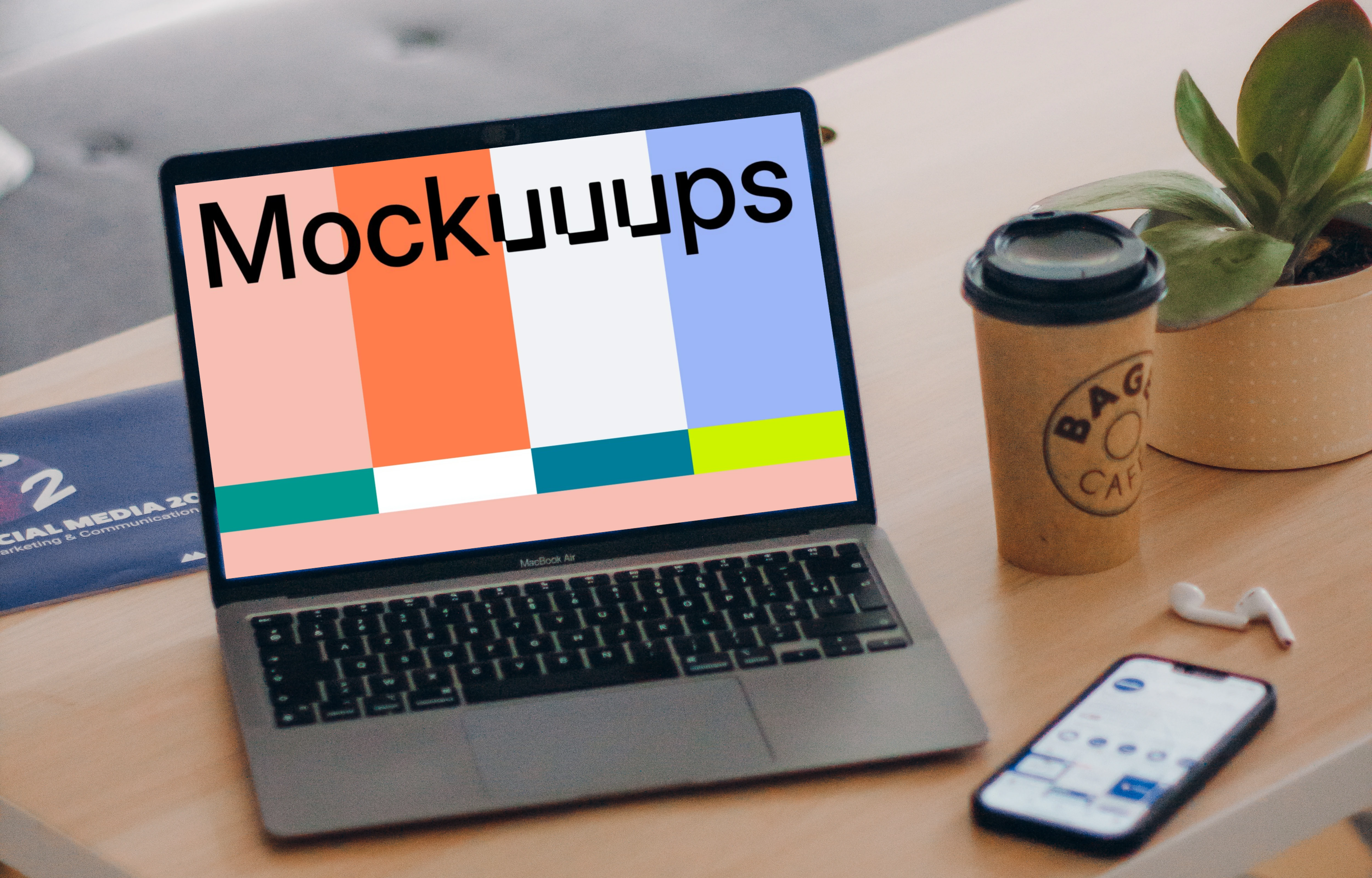 MacBook Air mockup next to the smartphone