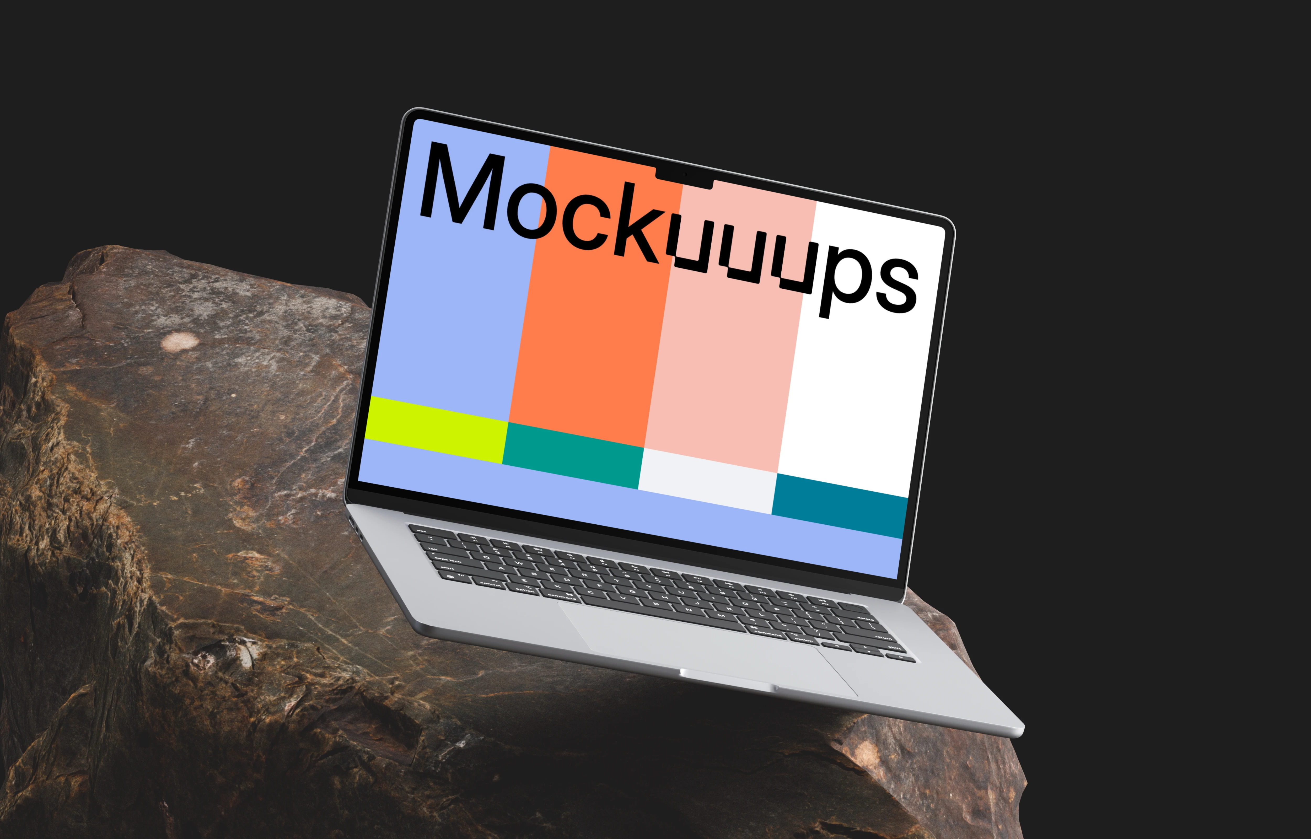 MacBook Air mockup on a rugged rock surface