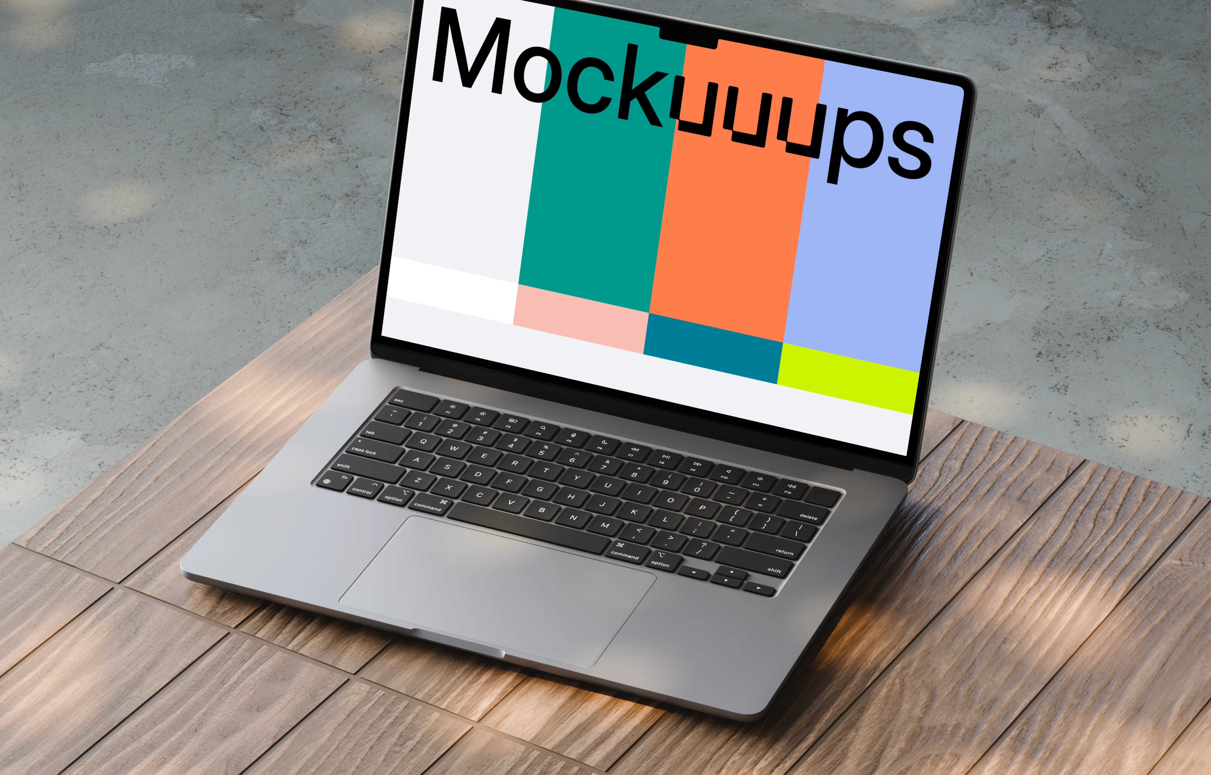 MacBook Air mockup on a wooden surface