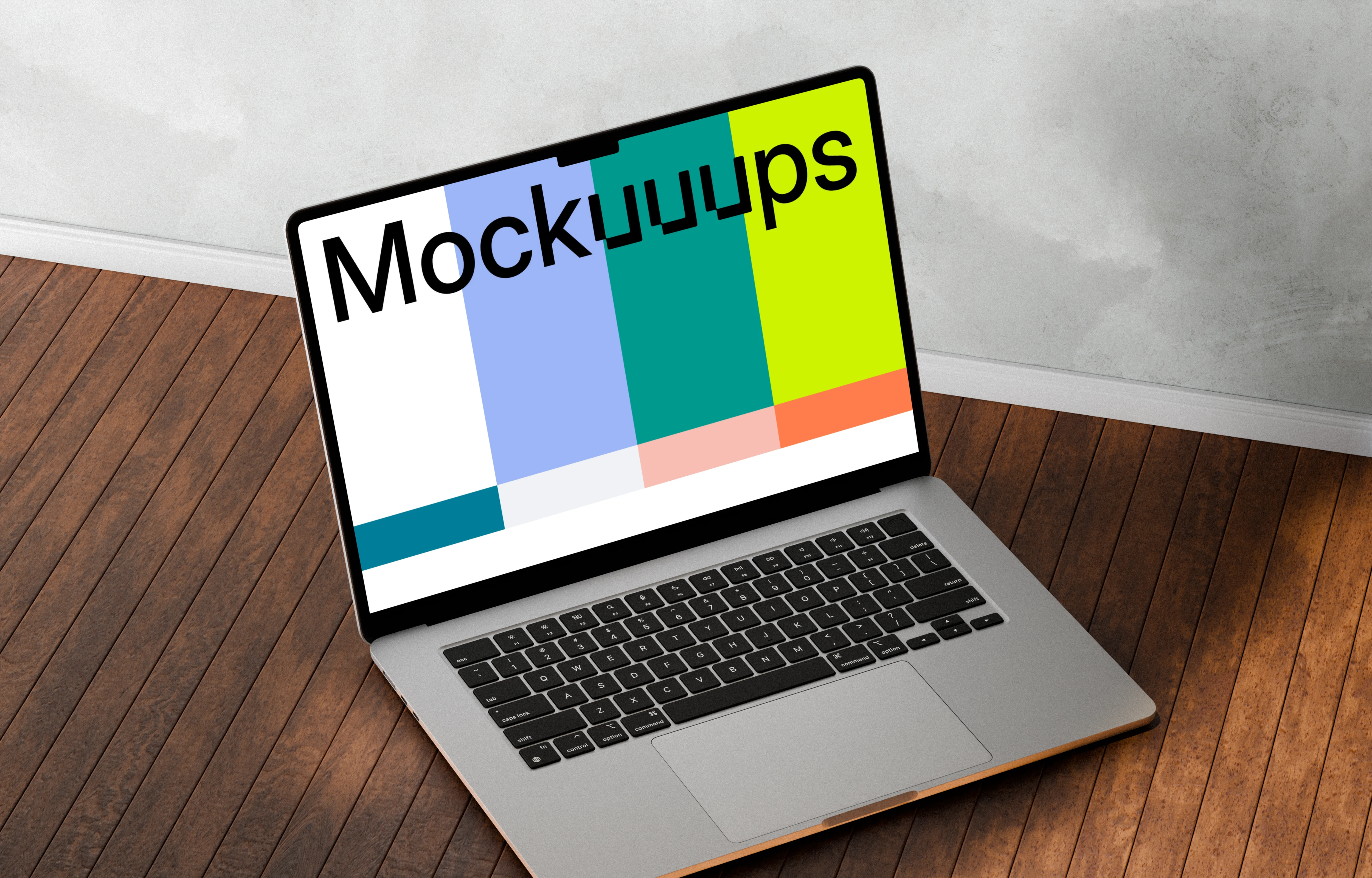 MacBook Air mockup on wooden floor