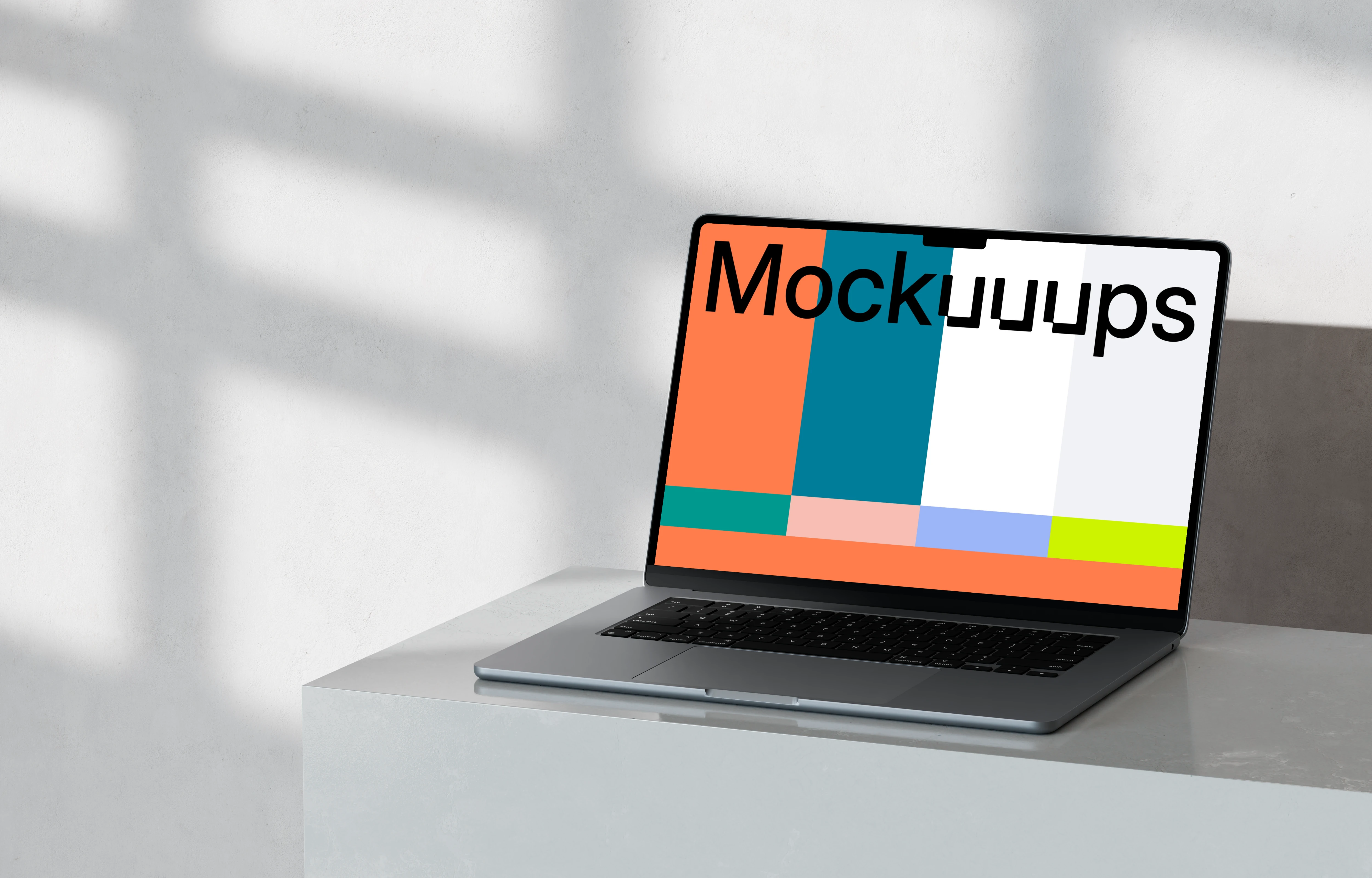 MacBook Pro 14-inch mockup on marble surface with natural shadows