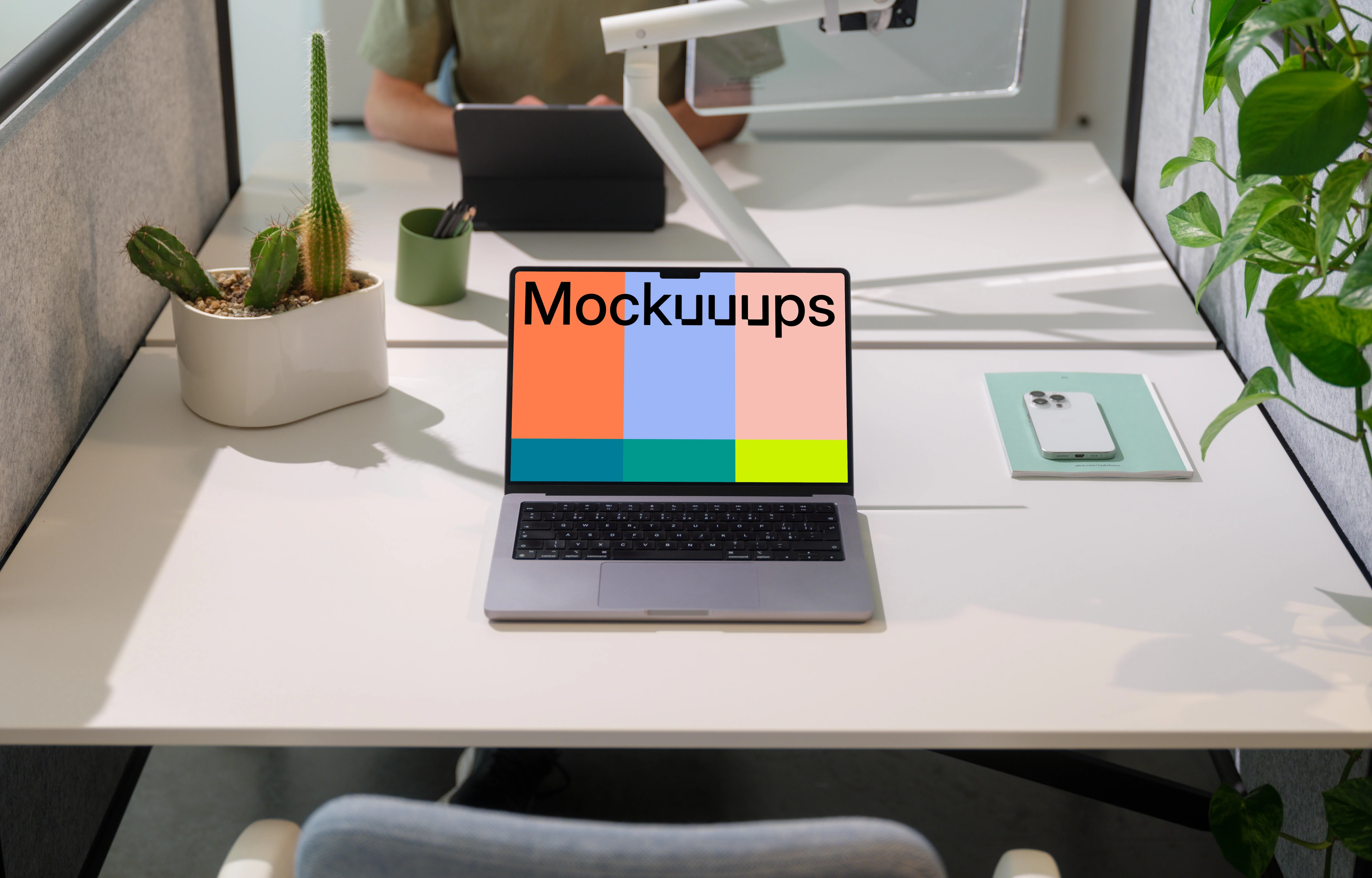 MacBook Pro 14 mockup in a modern office