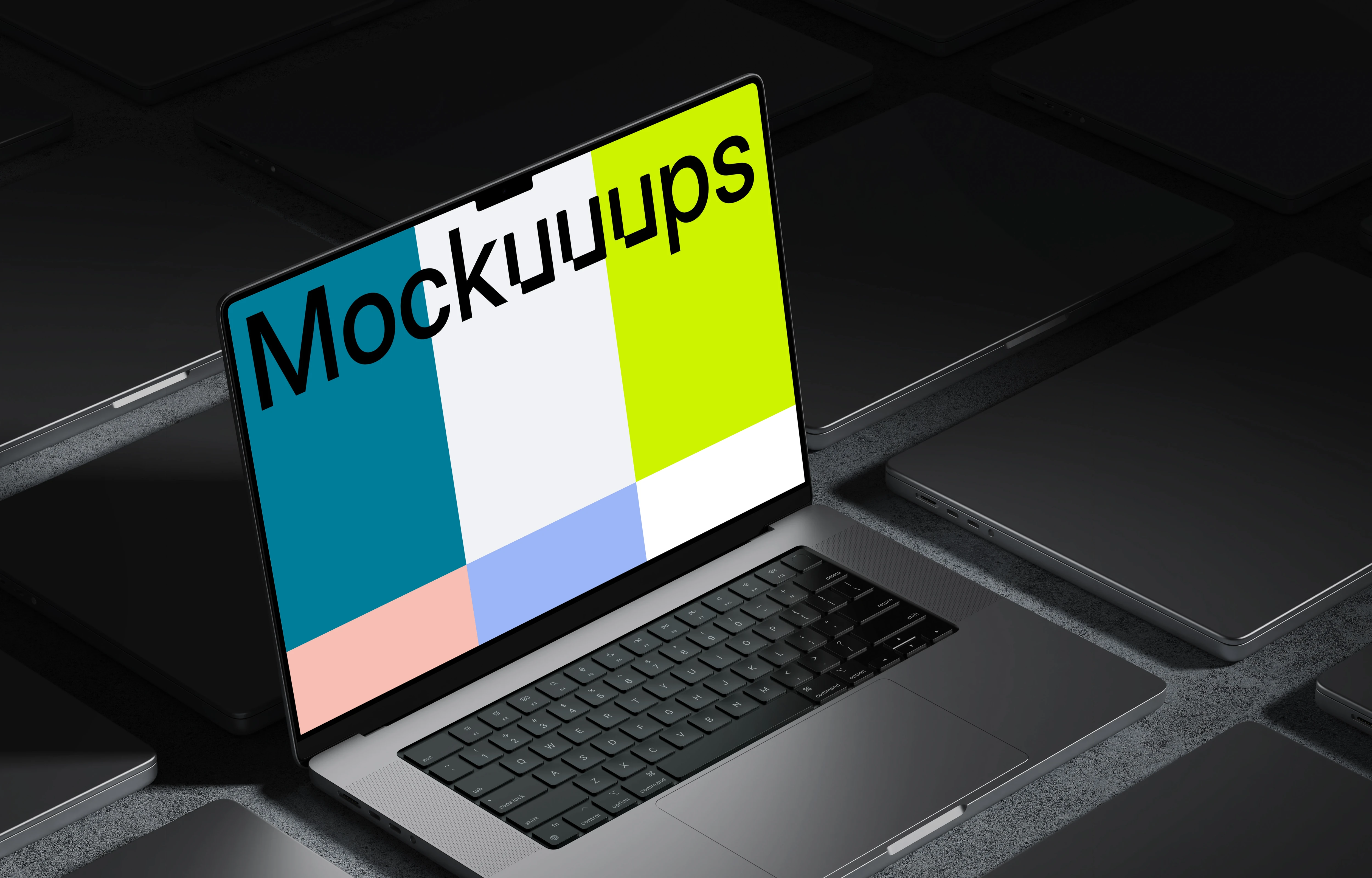 MacBook Pro 16 inch mockup on a modern black desk