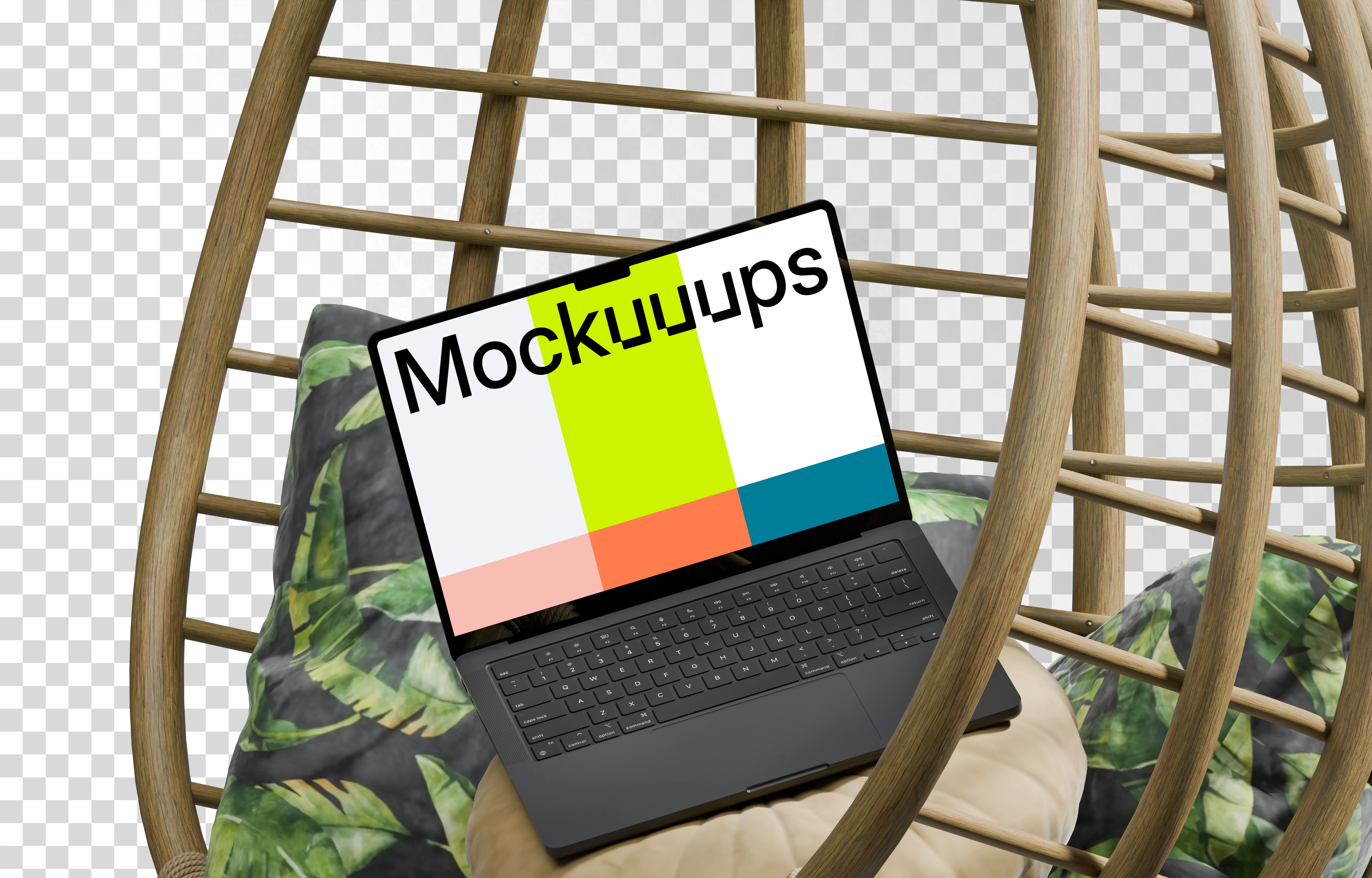 MacBook Pro mockup in a cozy hanging chair