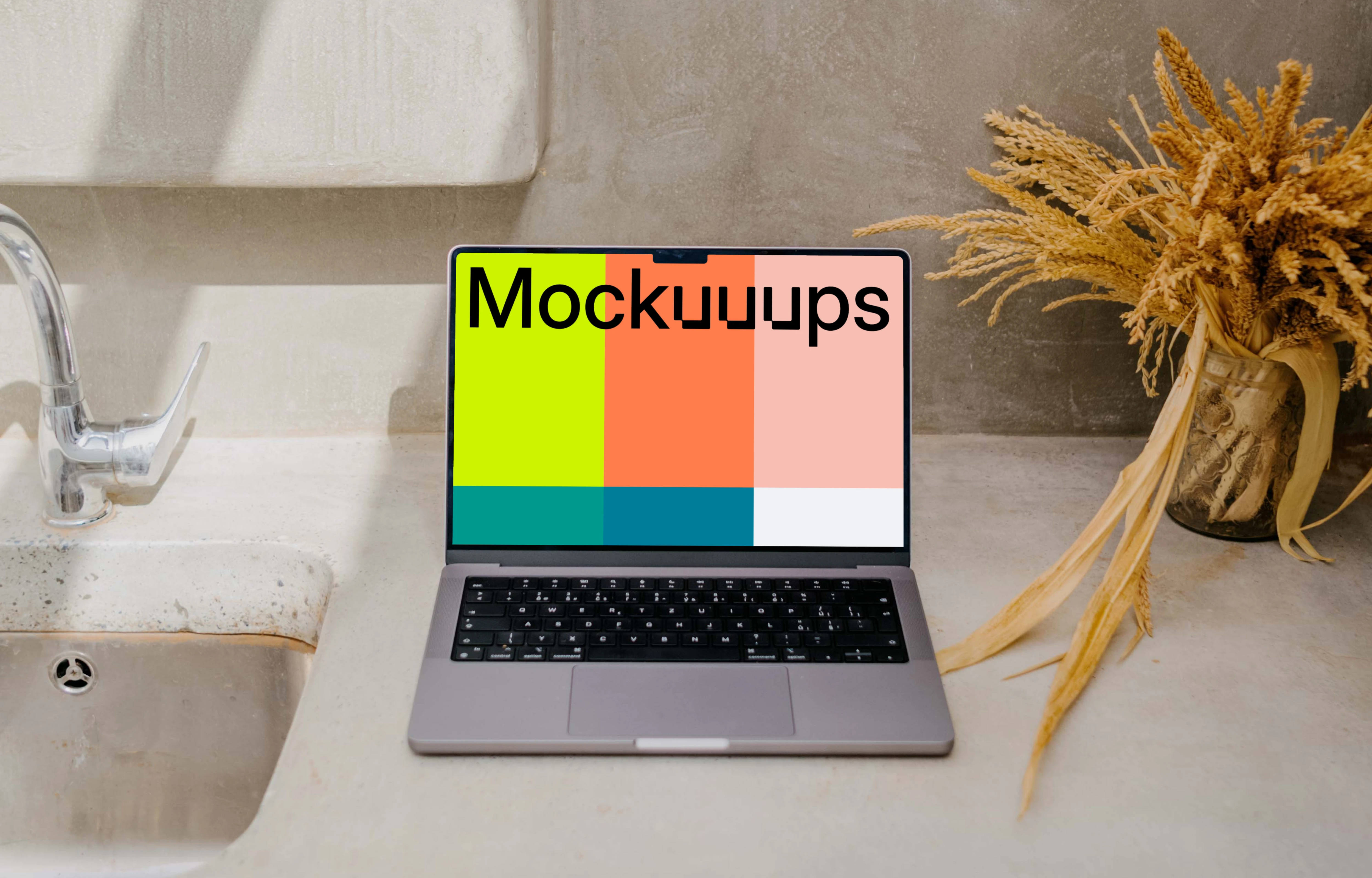 MacBook Pro mockup on a bathroom counter