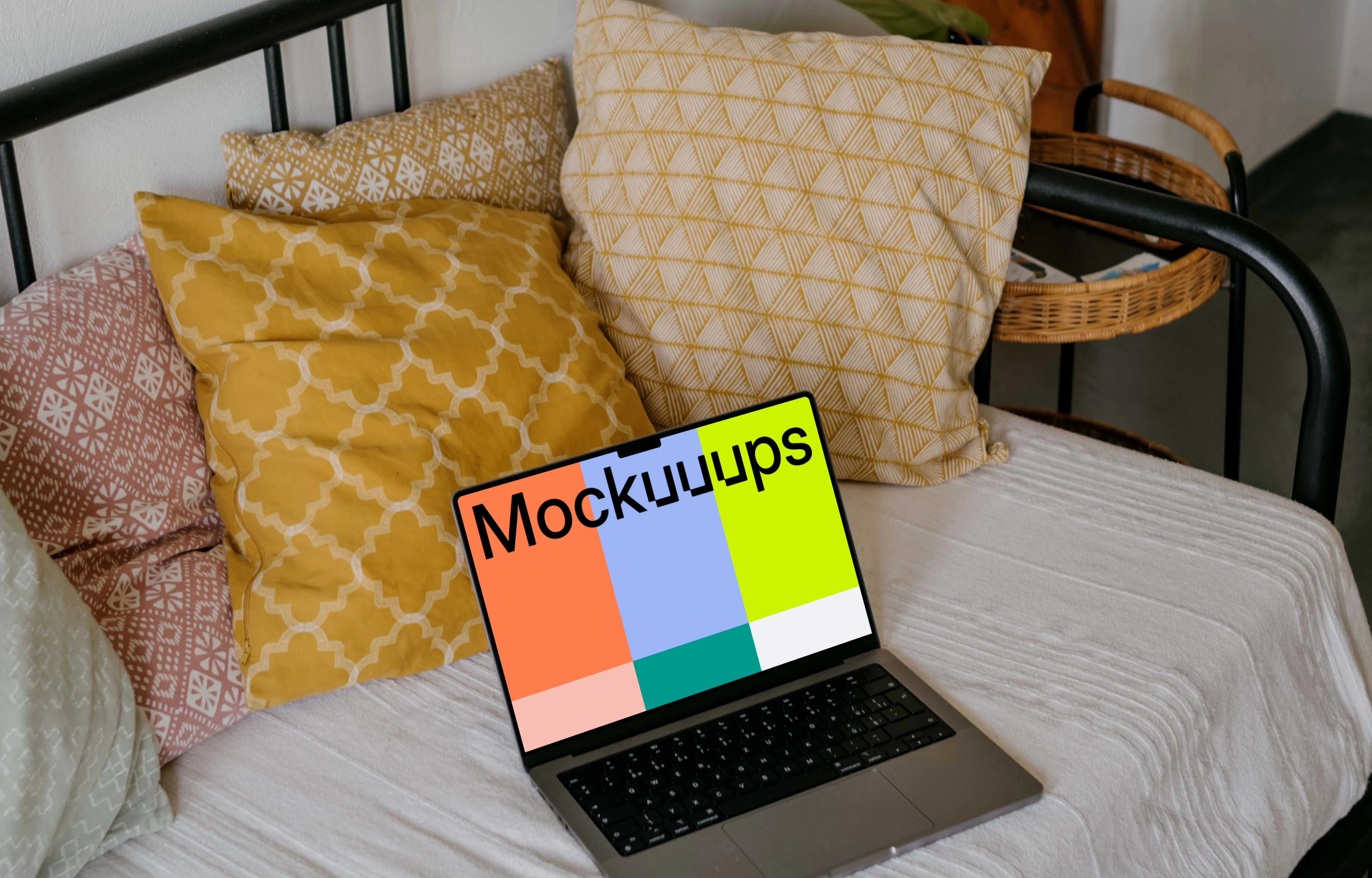 MacBook Pro mockup on a sofa