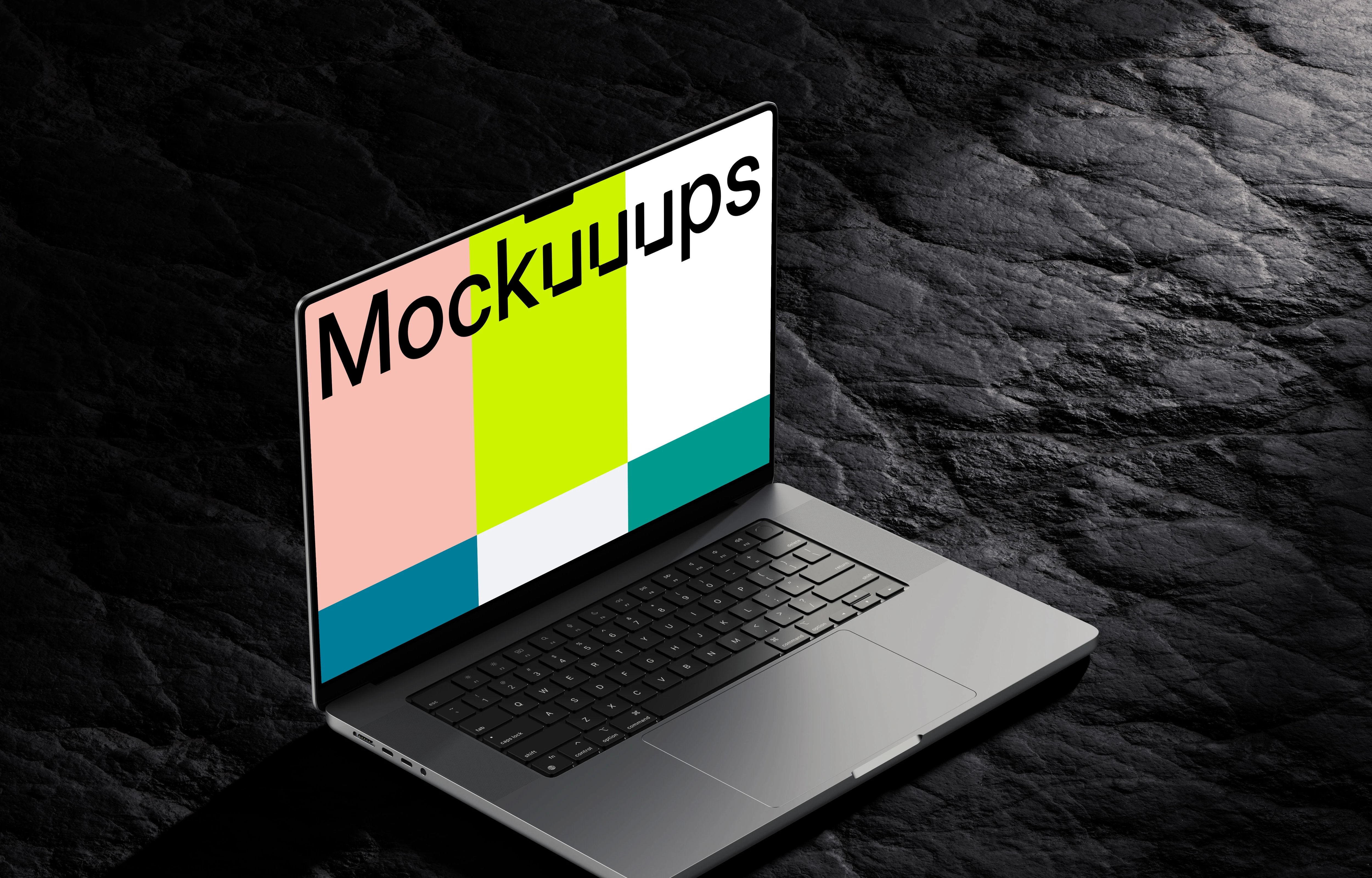 MacBook Pro mockup on dark stone texture