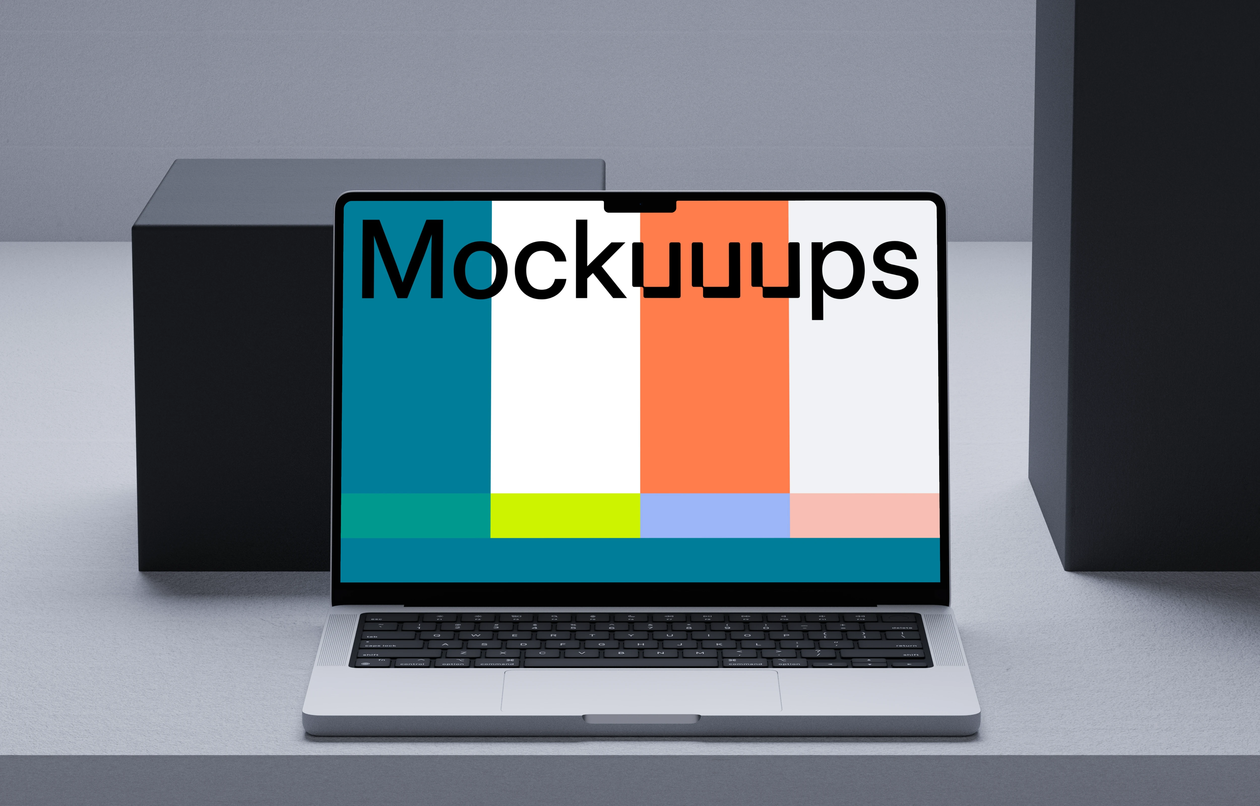 MacBook Pro mockup on geometric gray background