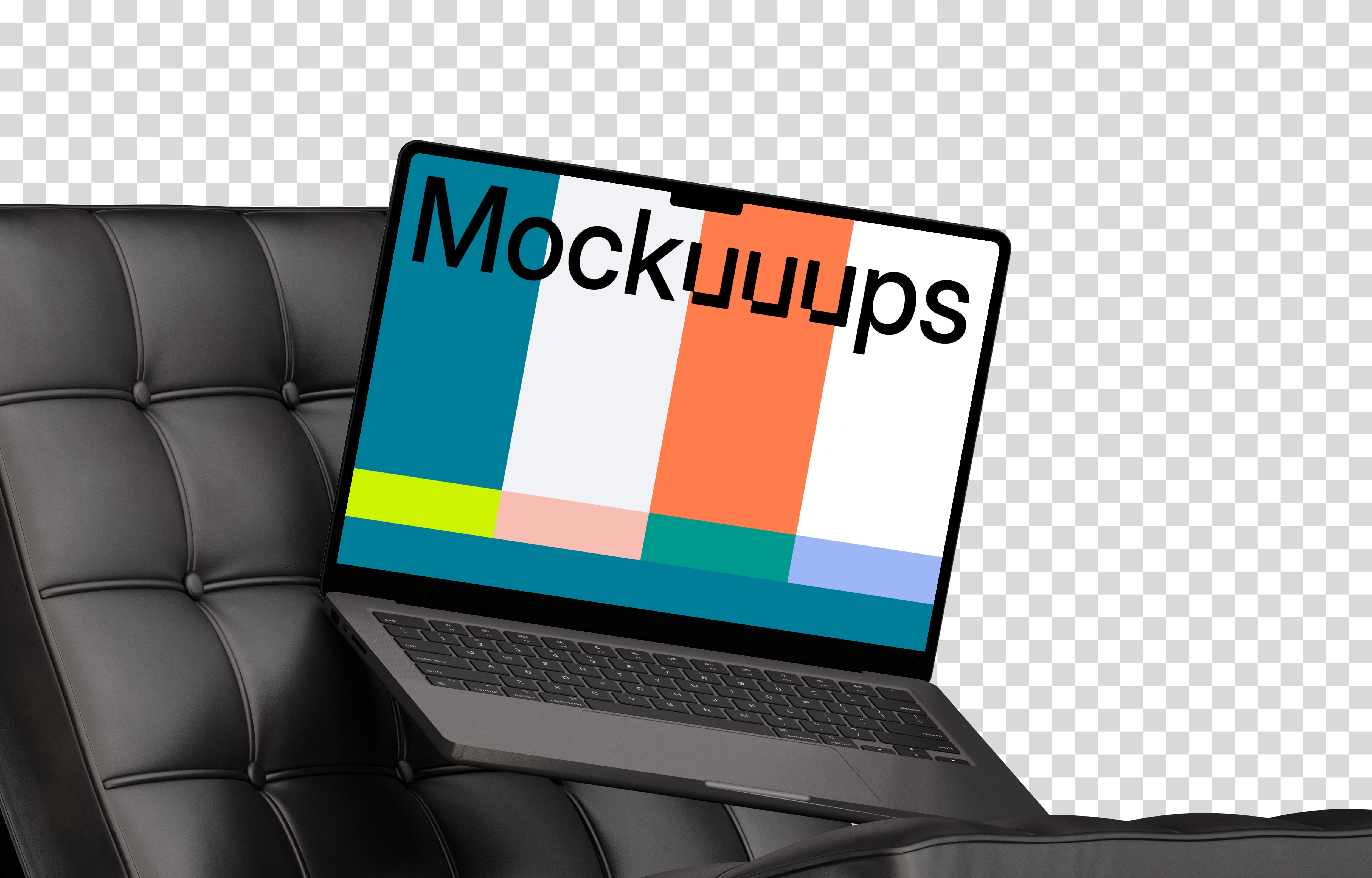 MacBook Pro mockup on leather office chair
