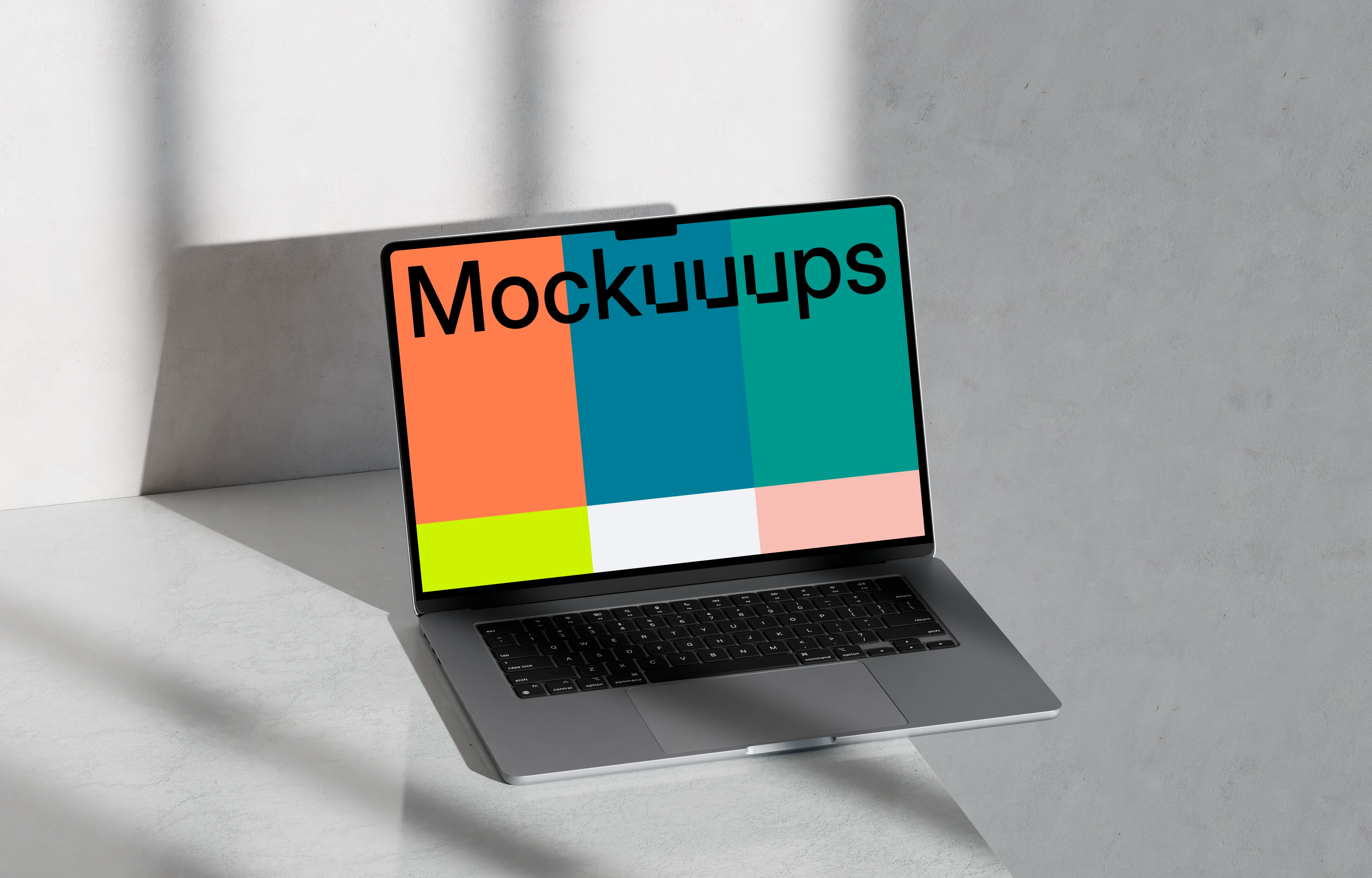 MacBook Pro mockup on marble surface with shadows