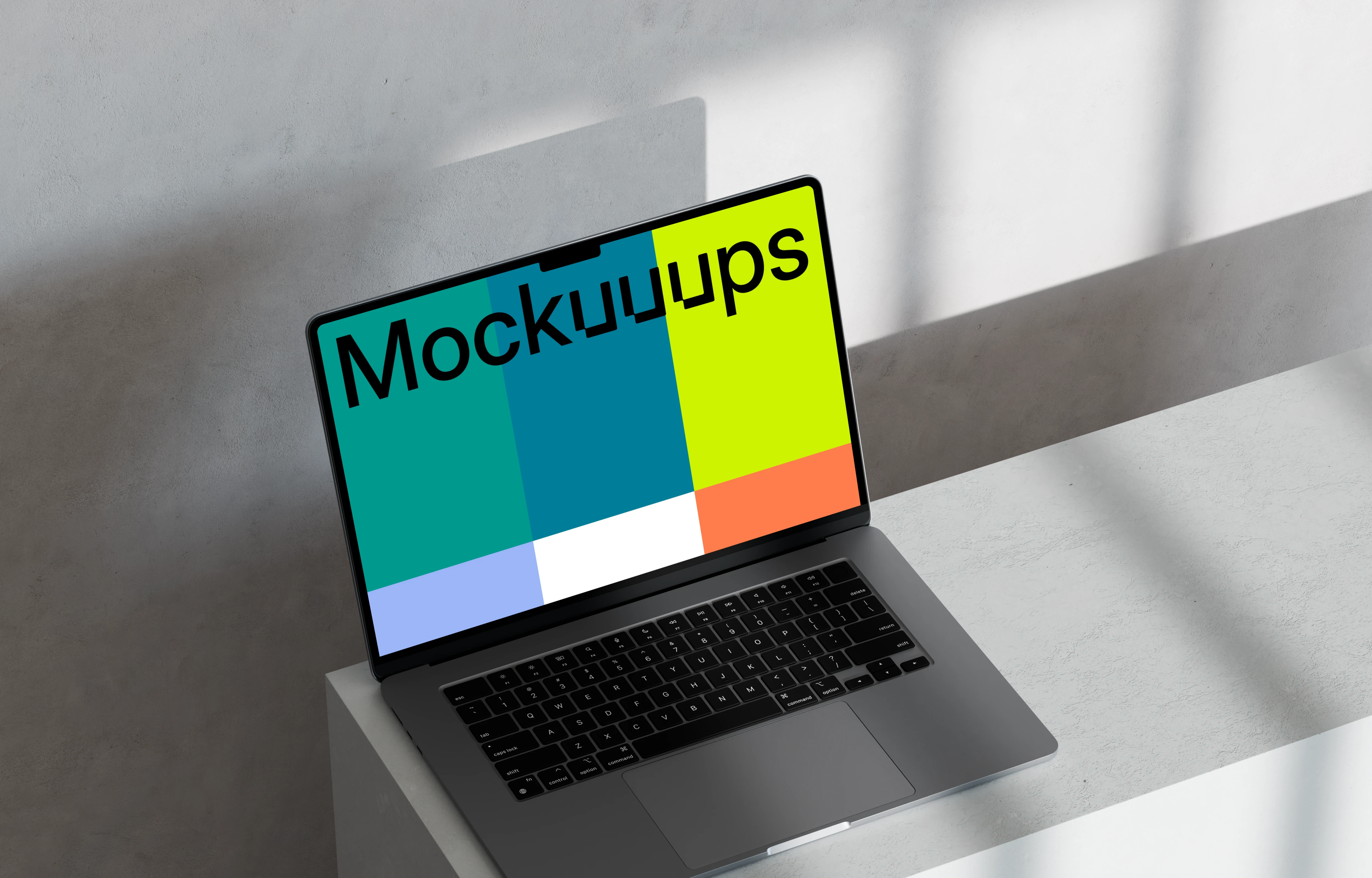 MacBook Pro mockup on marble with dynamic shadows