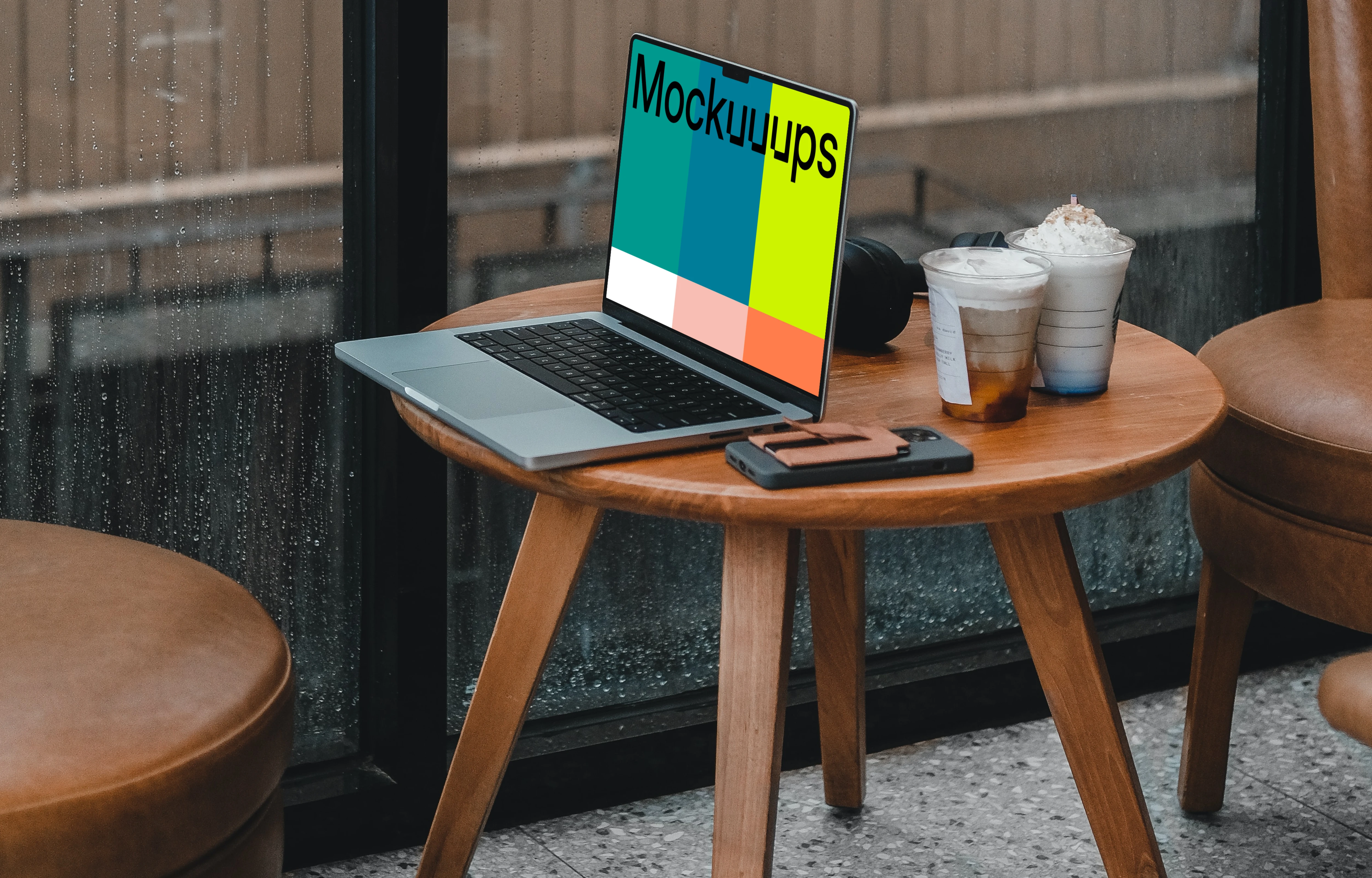 MacBook pro mockup on small table