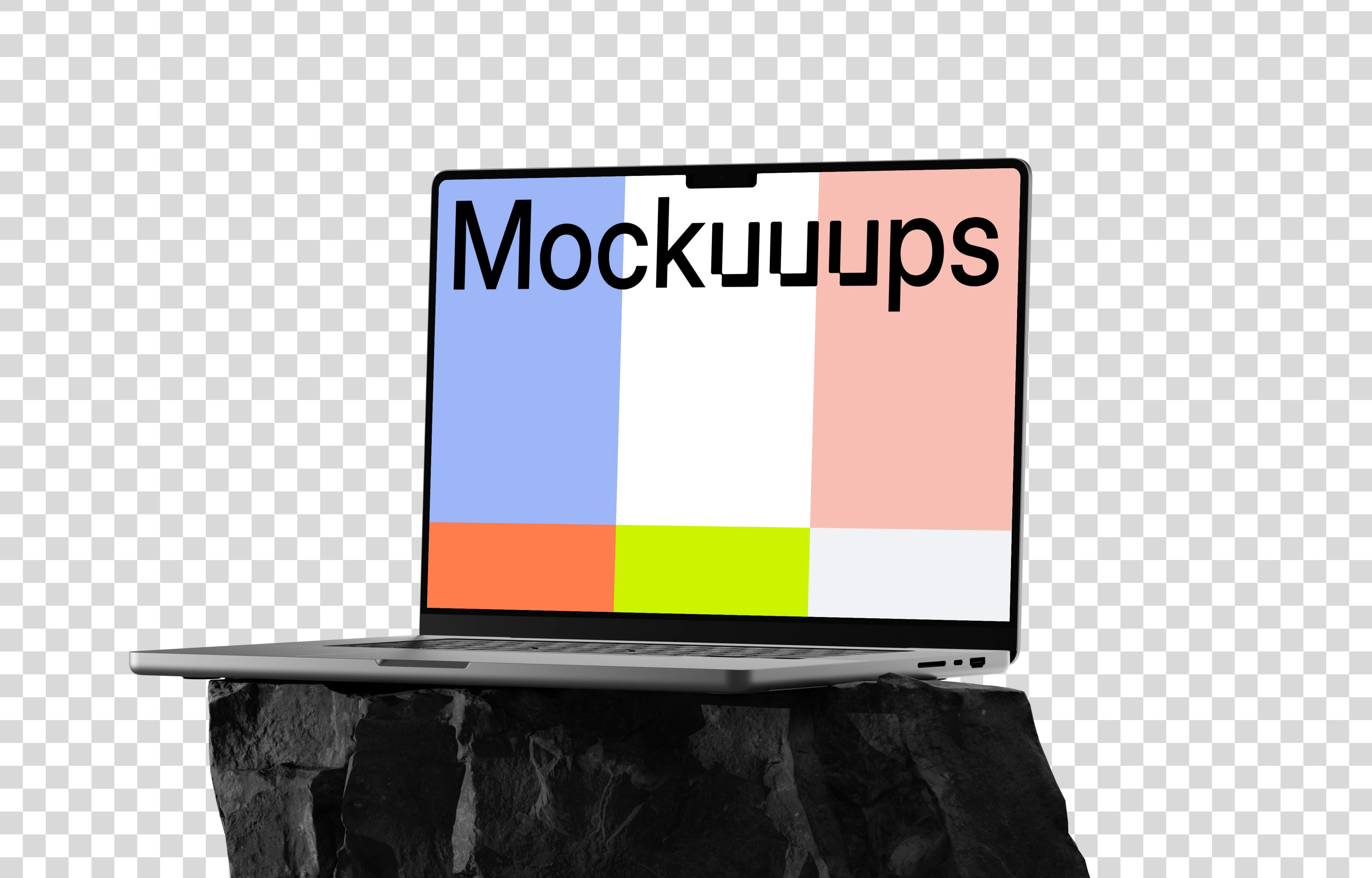 MacBook Pro mockup on textured rock platform