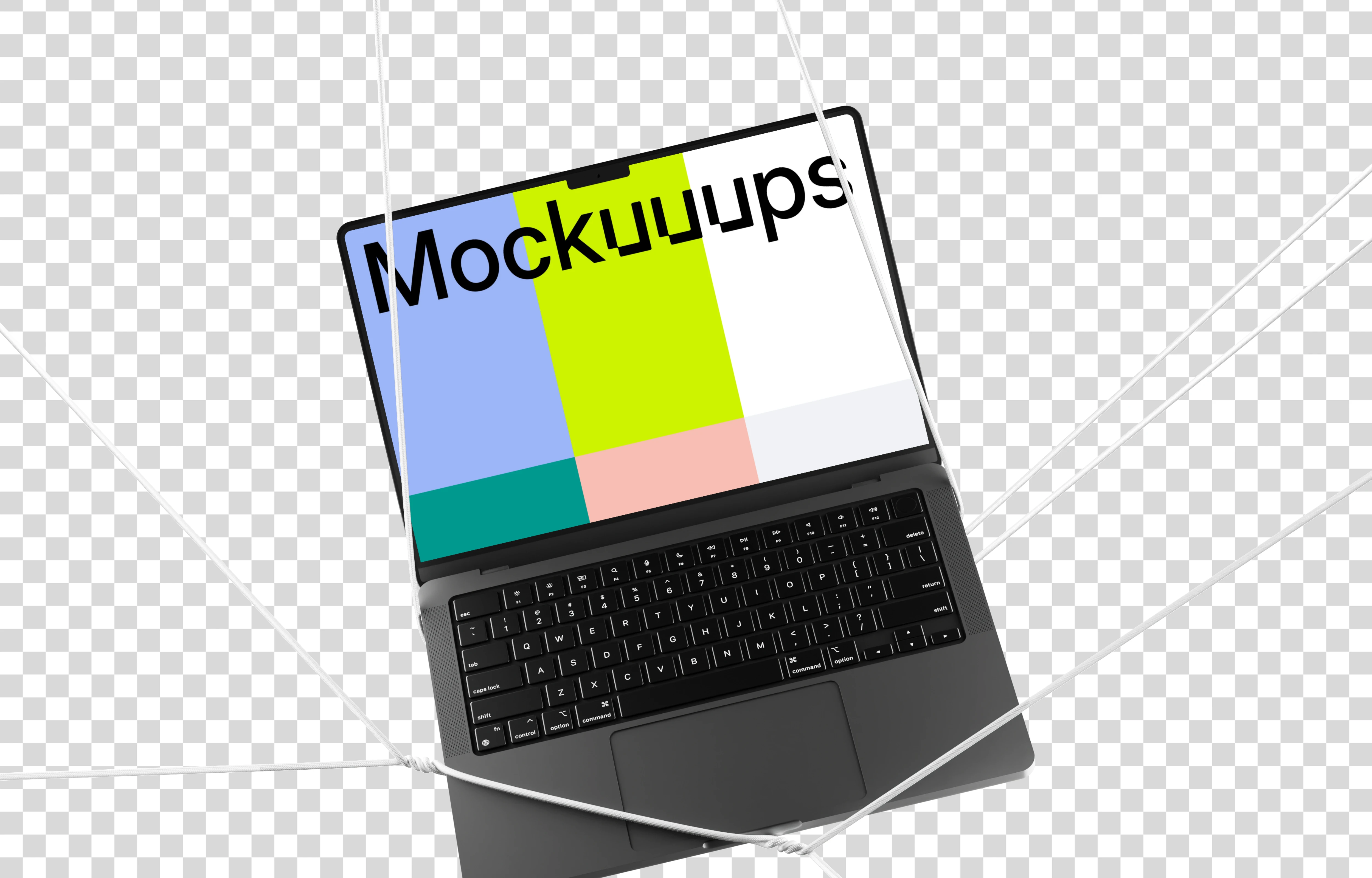 MacBook Pro mockup with isometric view on transparent background