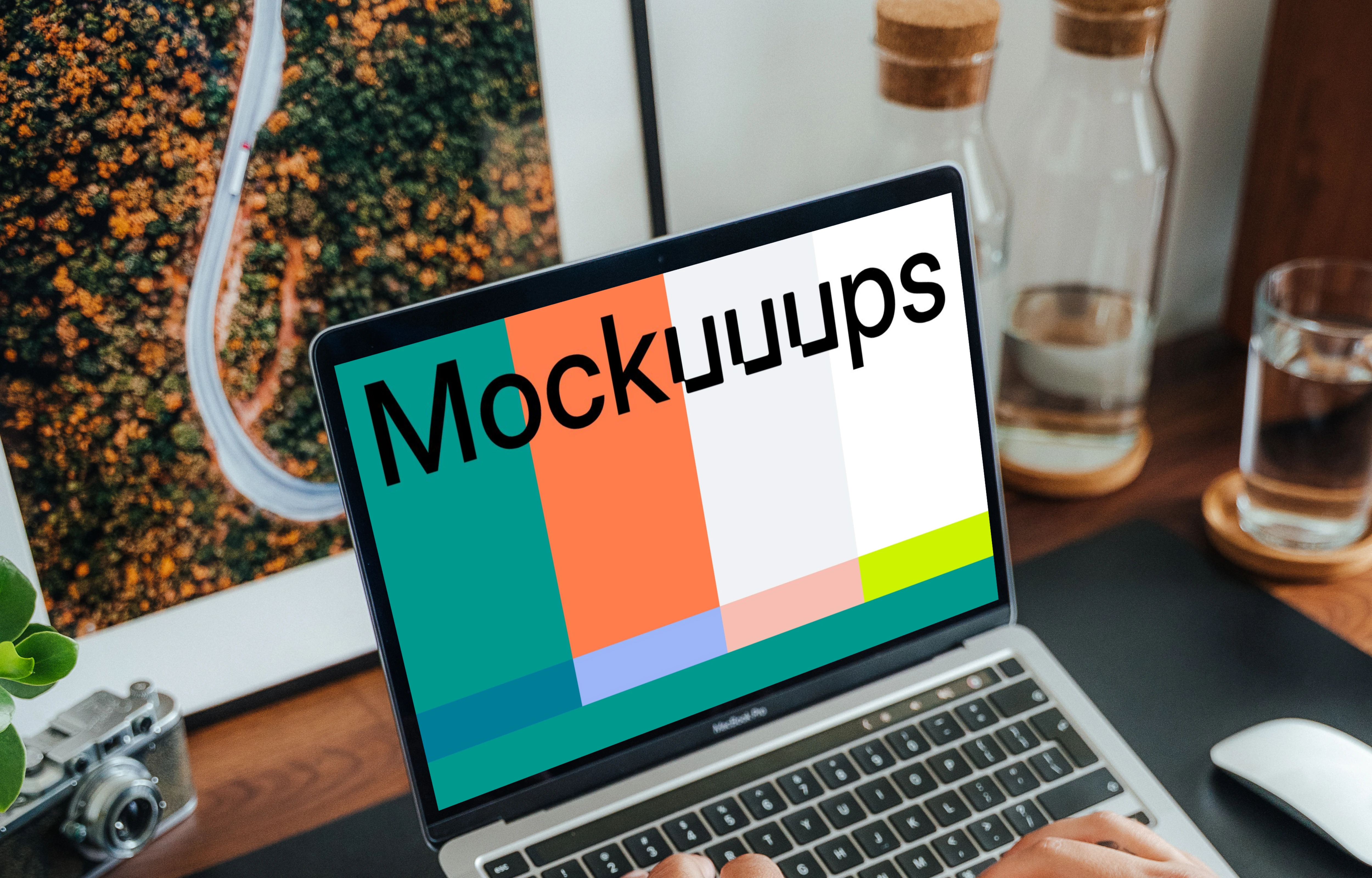 Male hands working on a MacBook Pro 13 mockup