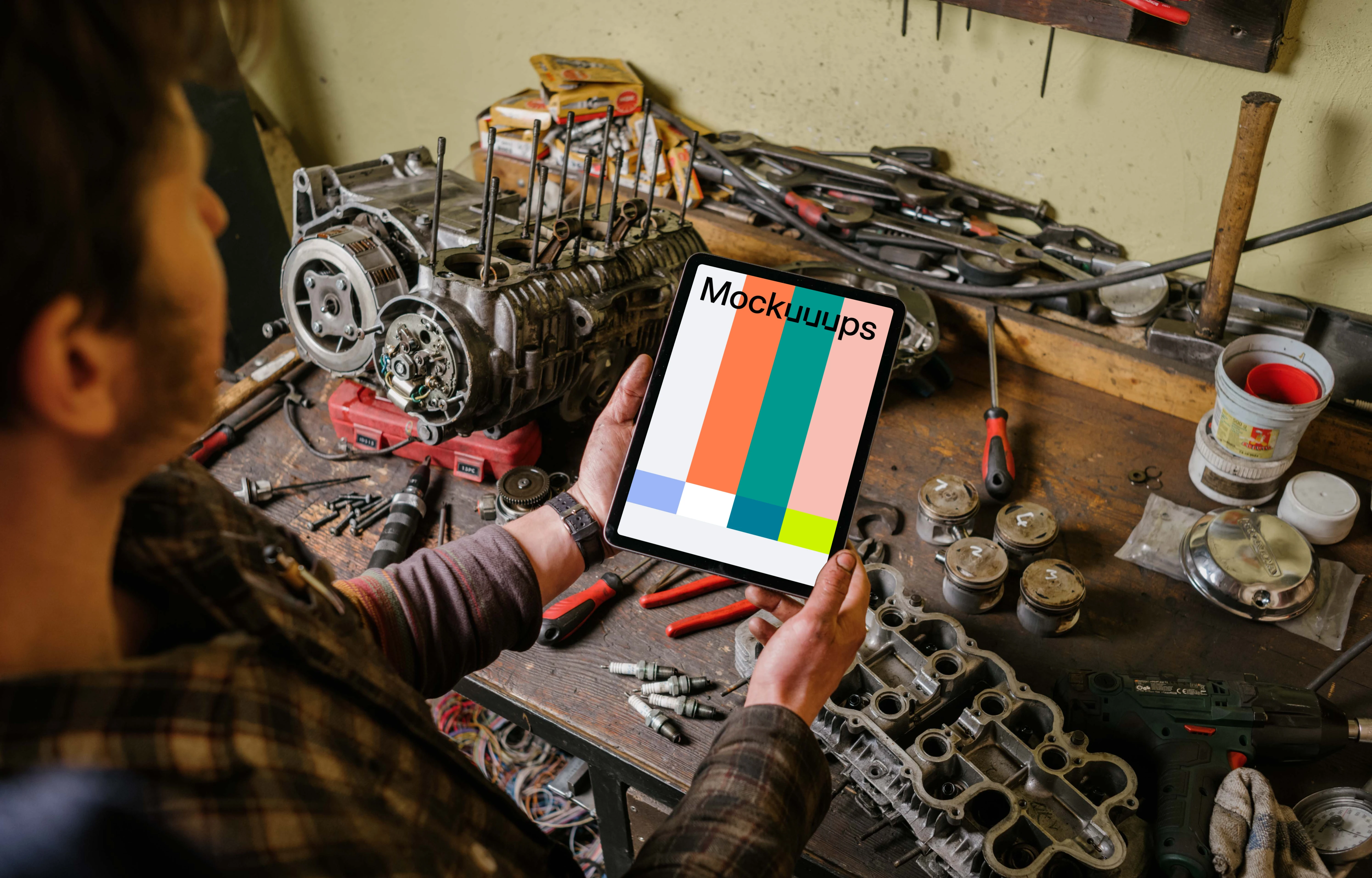 Man holding an iPad Air mockup