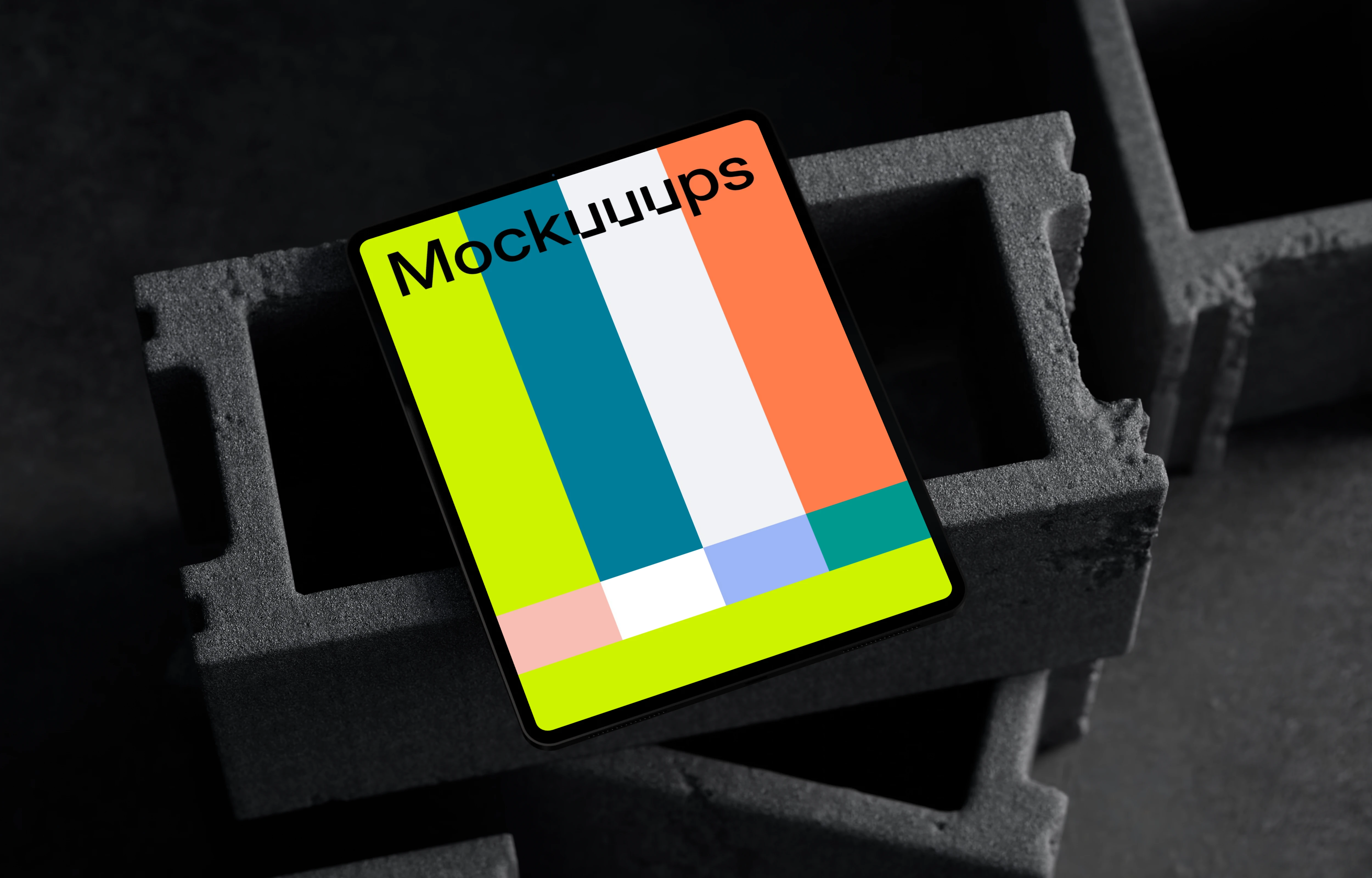 iPad Pro mockup with concrete blocks
