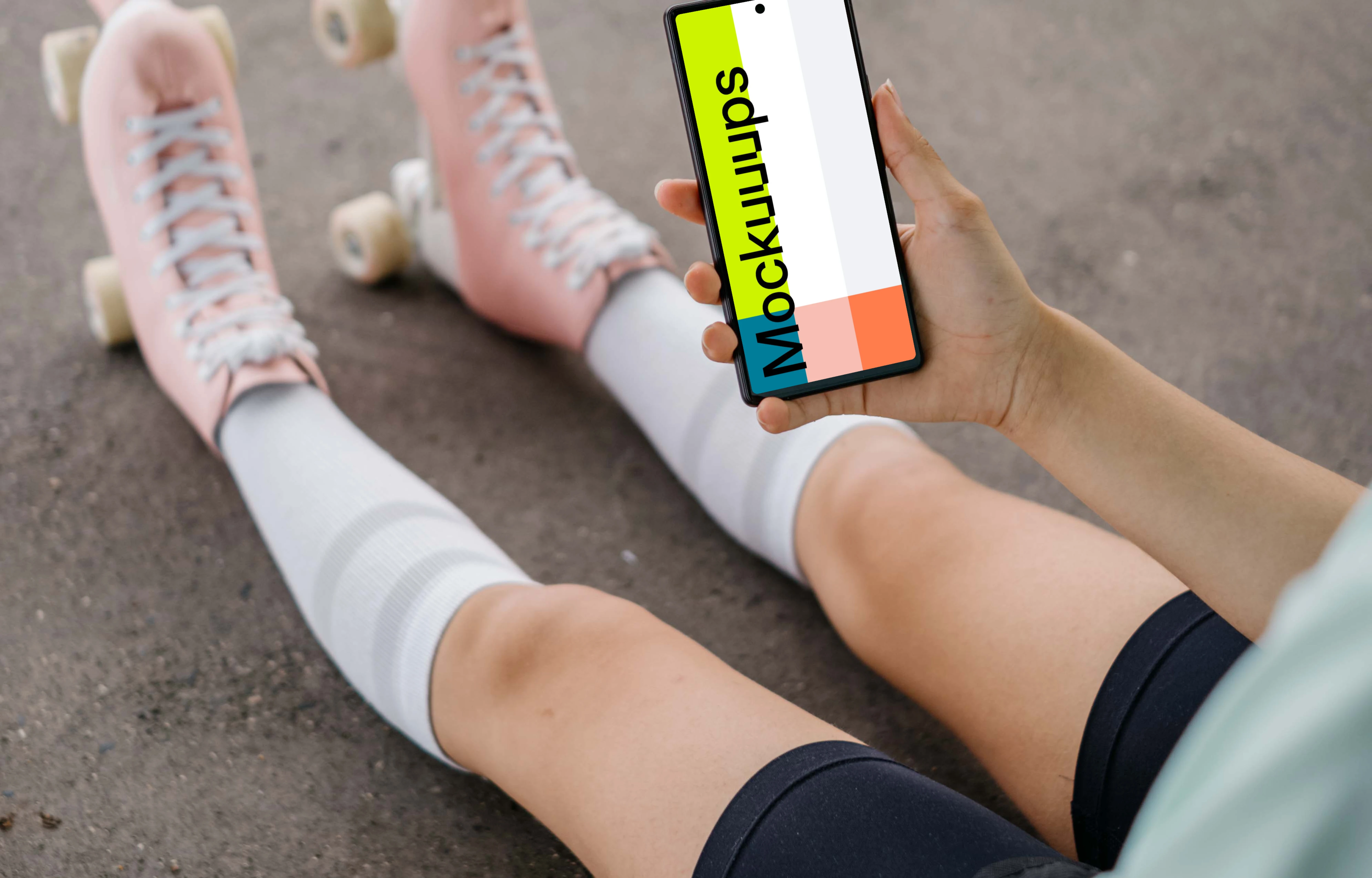 Person holding a phone mockup