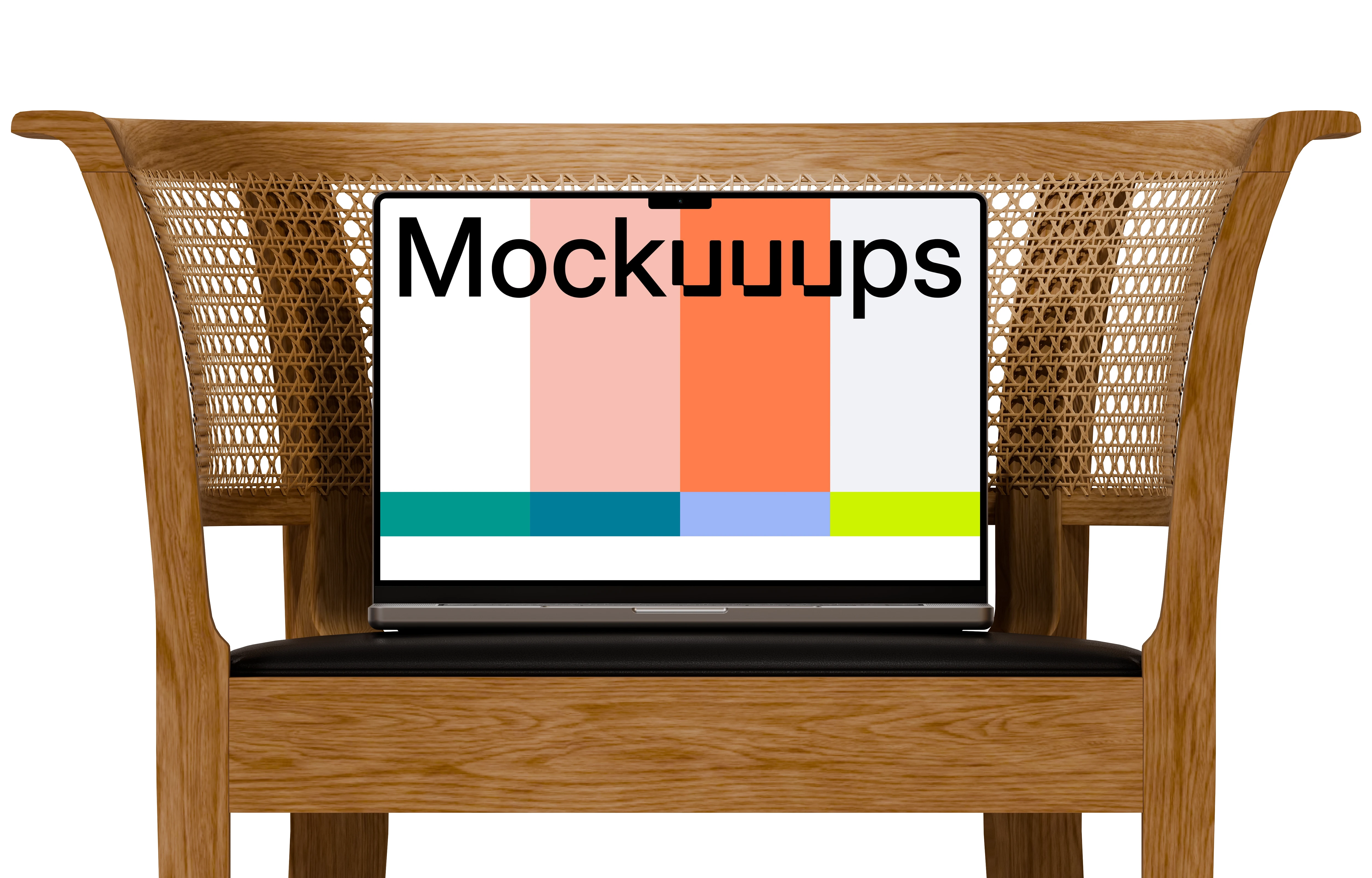 MacBook Pro mockup on a wooden chair