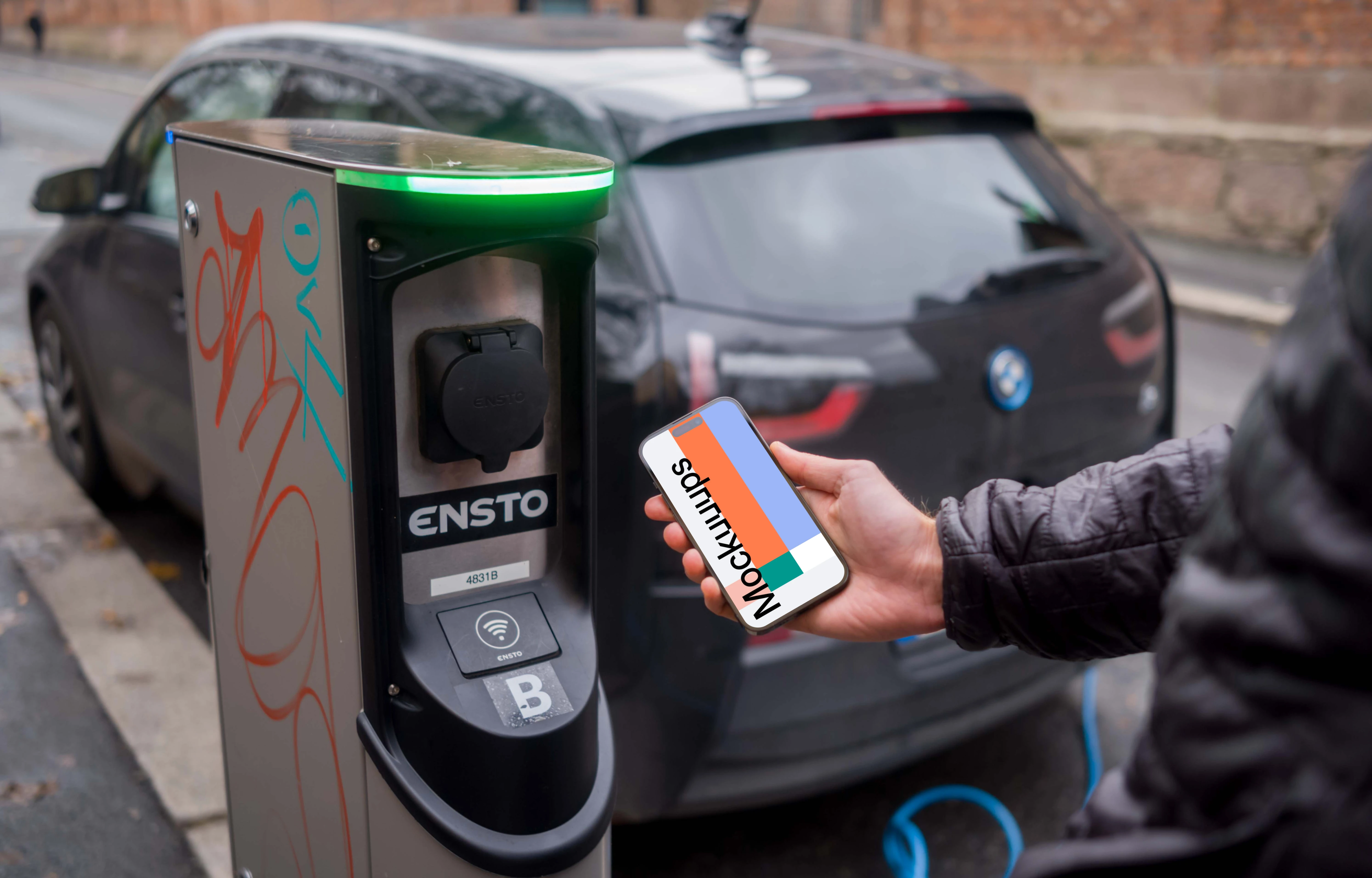 Smartphone mockup and electric car