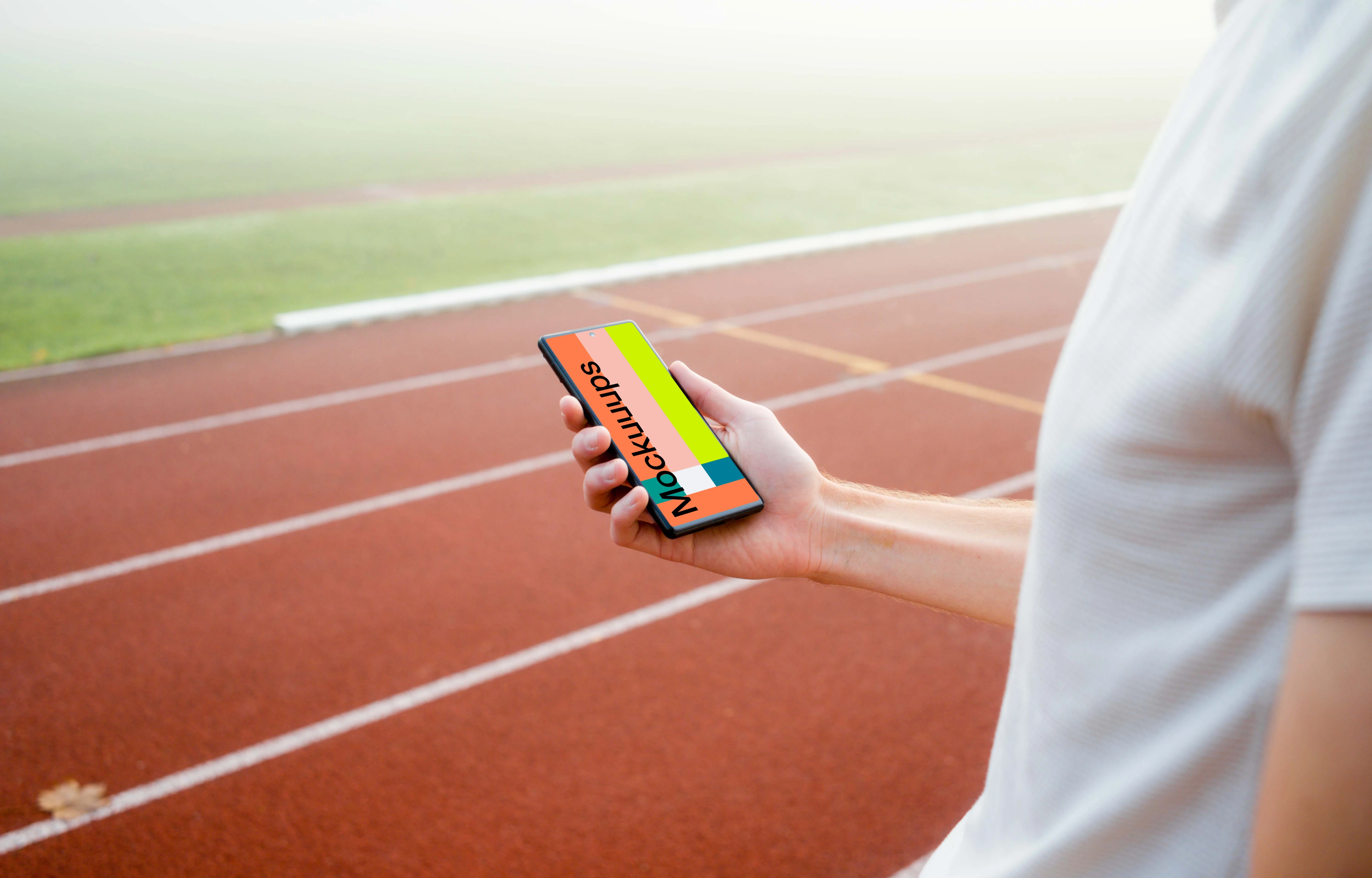 Runner holding a Google Pixel 6 mockup