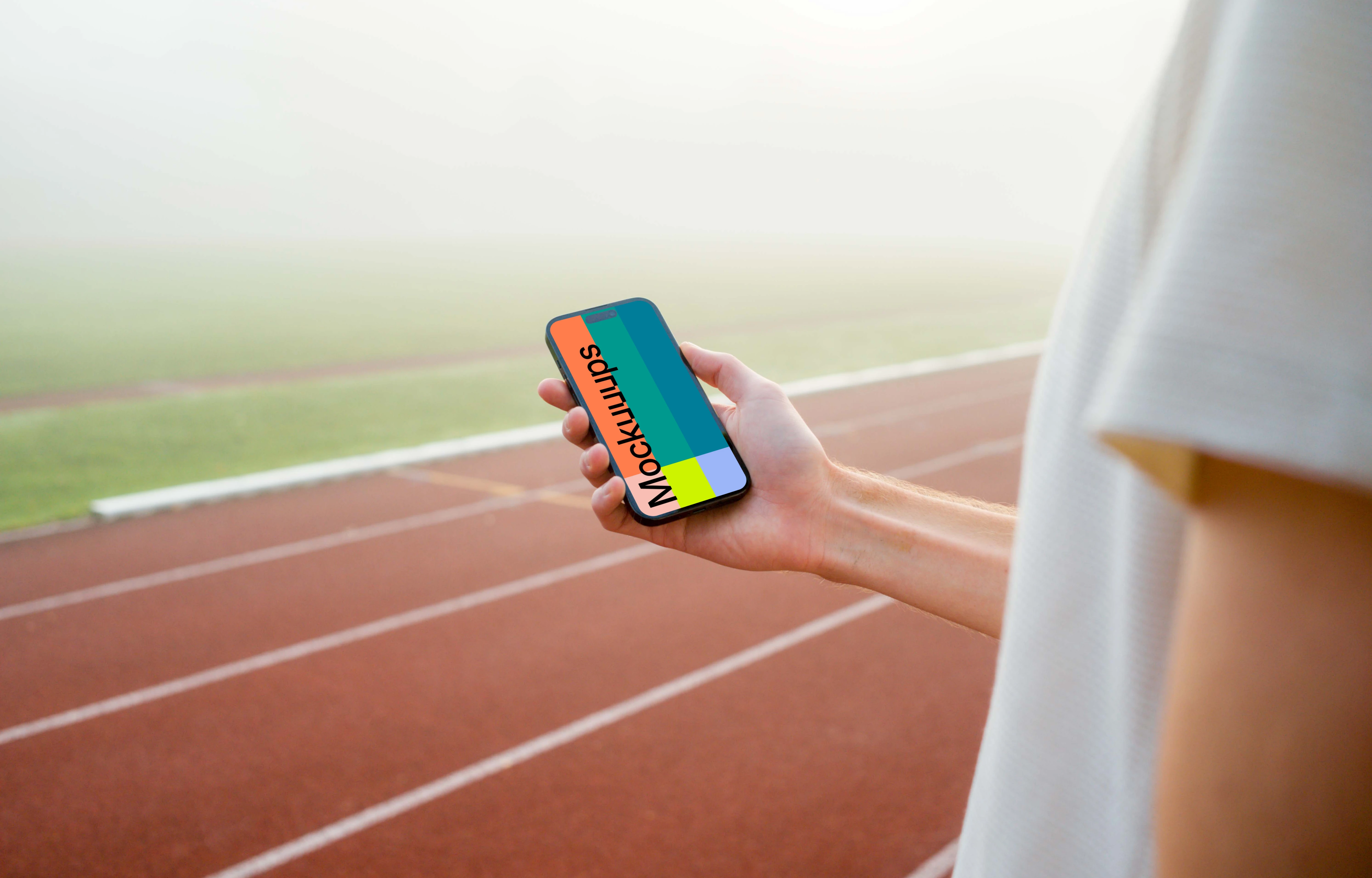 Runner holding an iPhone mockup