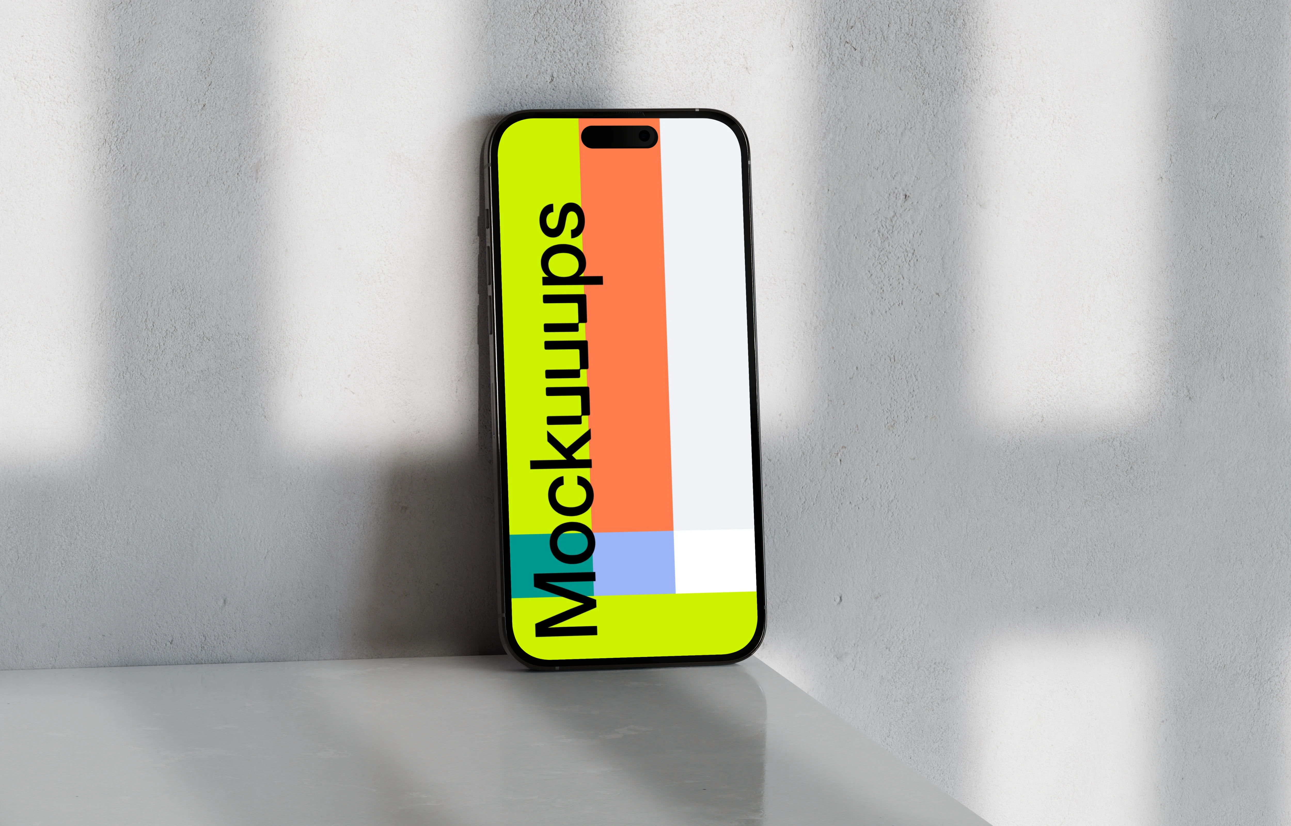 iPhone 16 mockup on marble with soft shadows