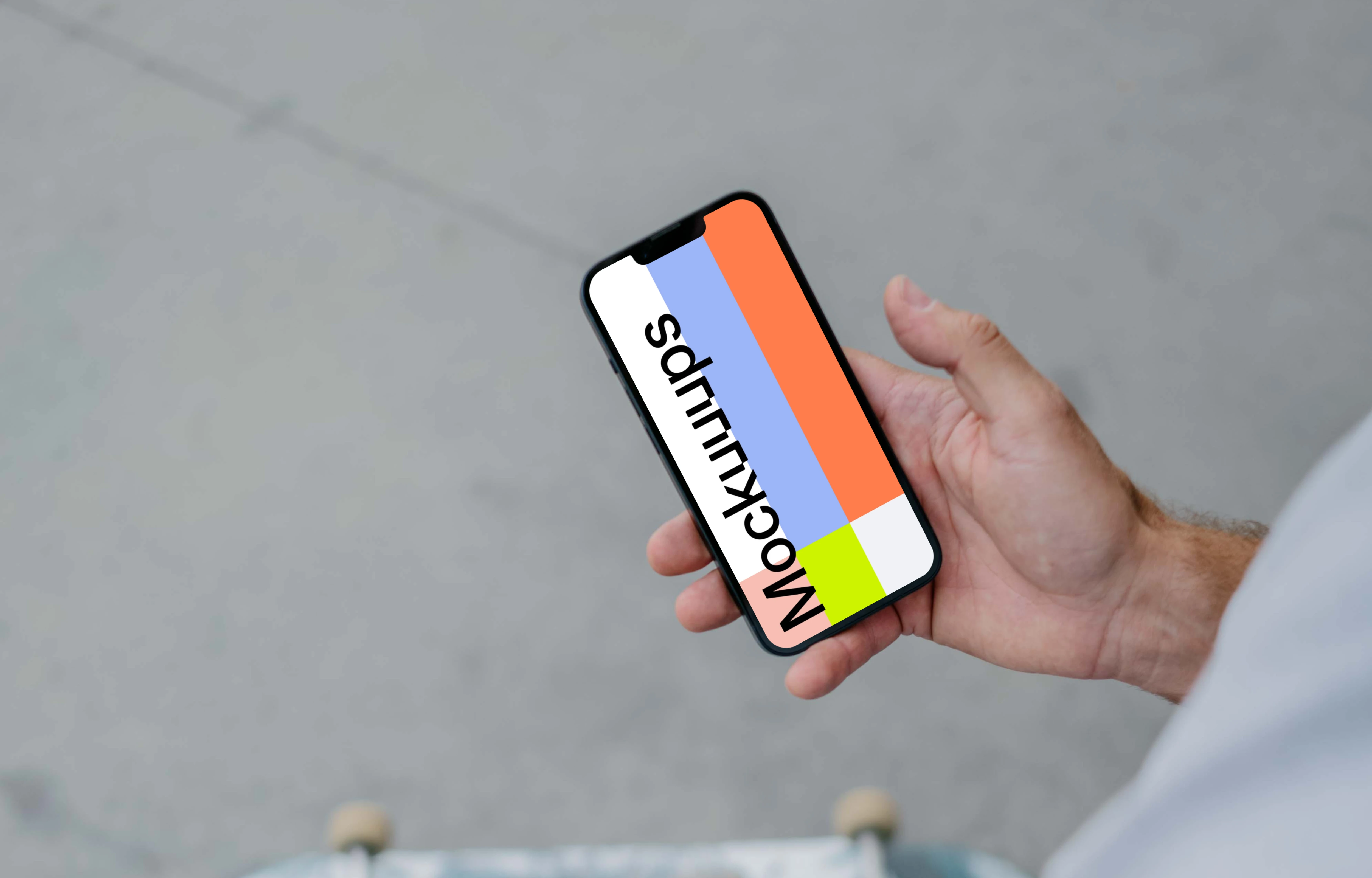 Skateboarder reading on phone mockup