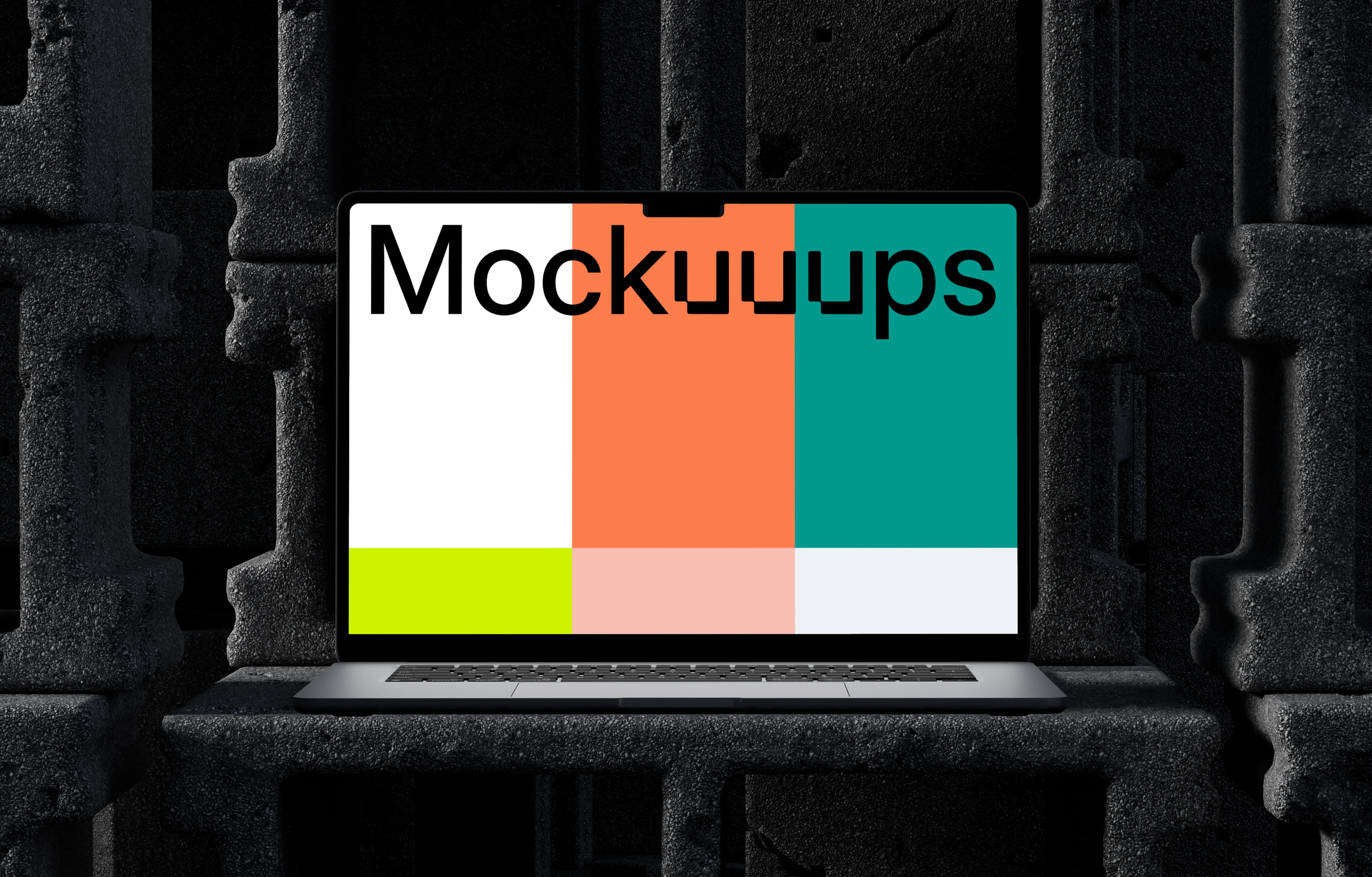 Sleek MacBook Pro mockup propped up on concrete blocks