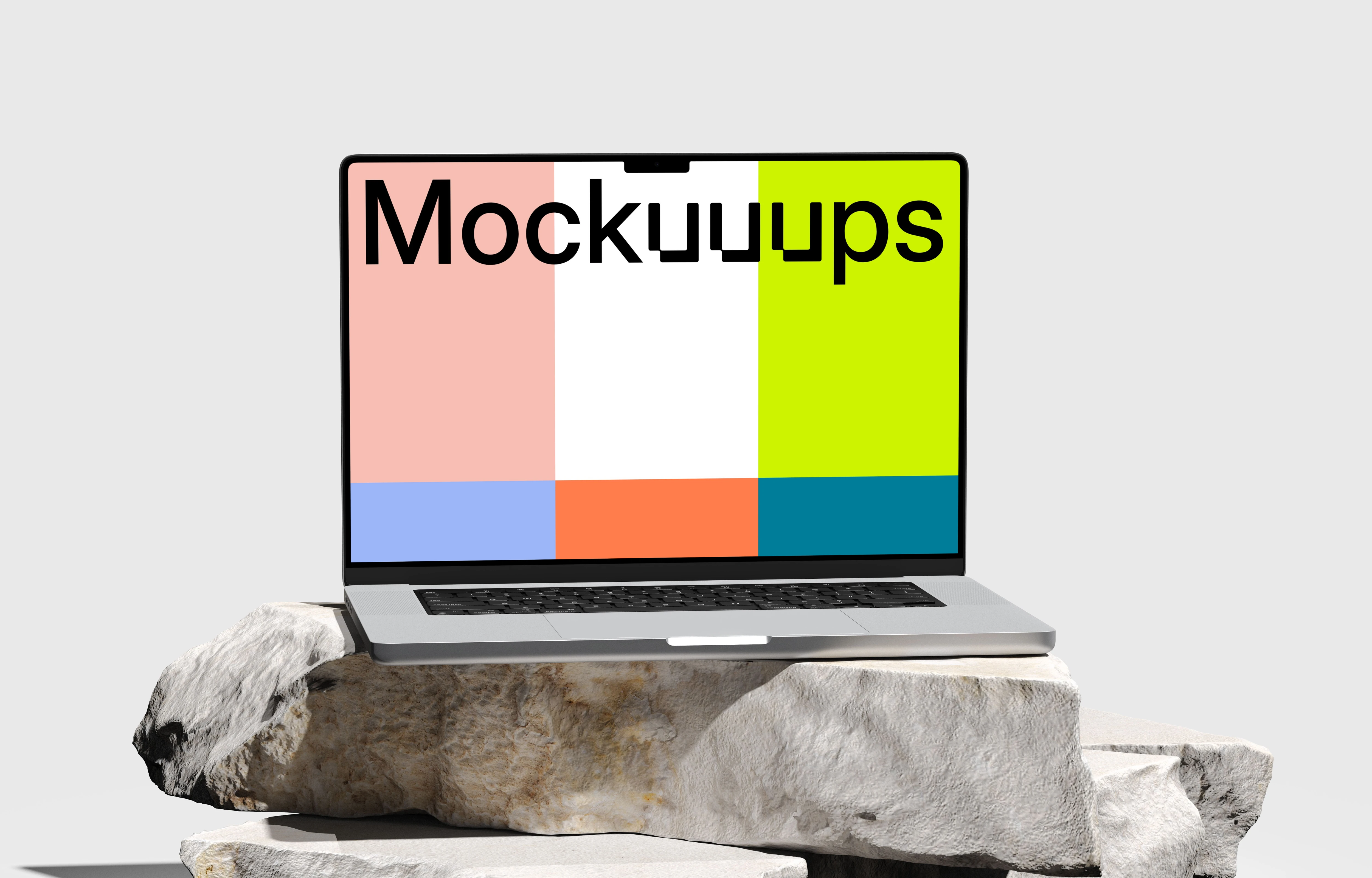 MacBook Pro mockup on natural stone platform